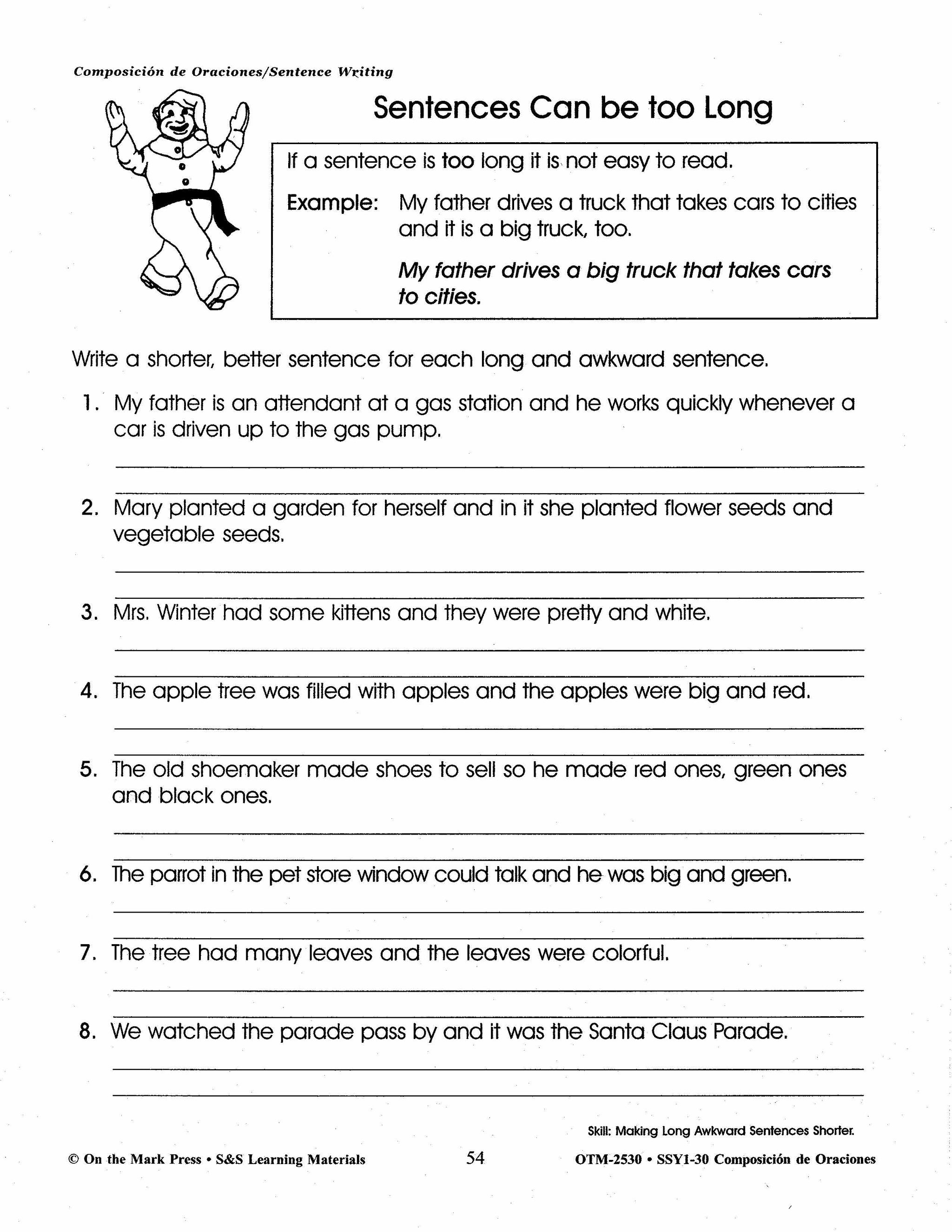 Composicion de Oraciones/Sentence Writing - A Spanish and English Workbook Gr. 1-3