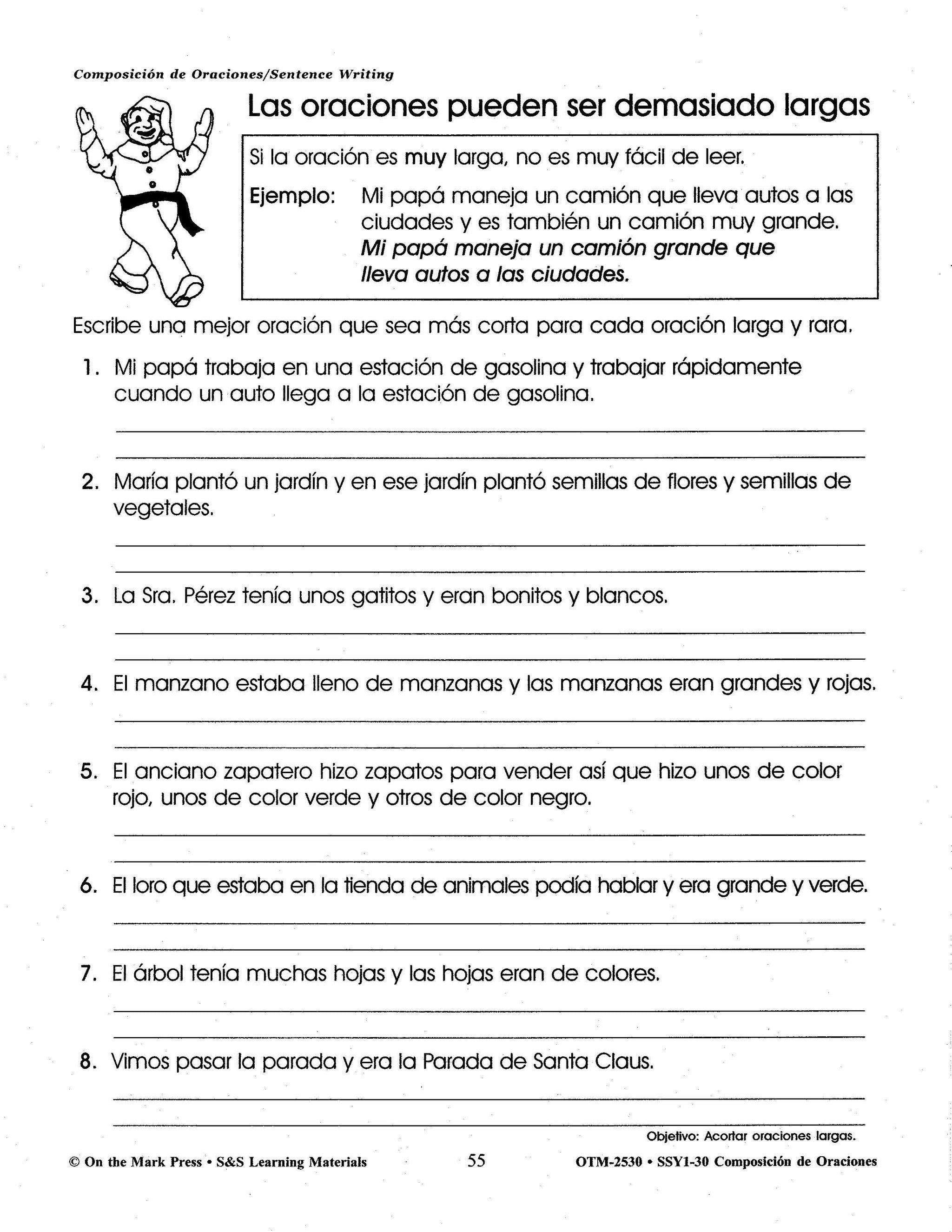 Composicion de Oraciones/Sentence Writing - A Spanish and English Workbook Gr. 1-3