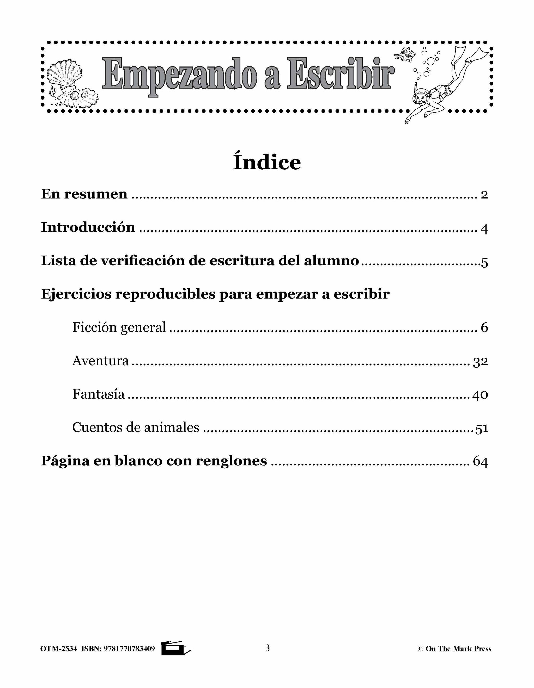 Empezando A Escribir Seire De Redaccion Creativa Spanish Story Starters Grades 1-3