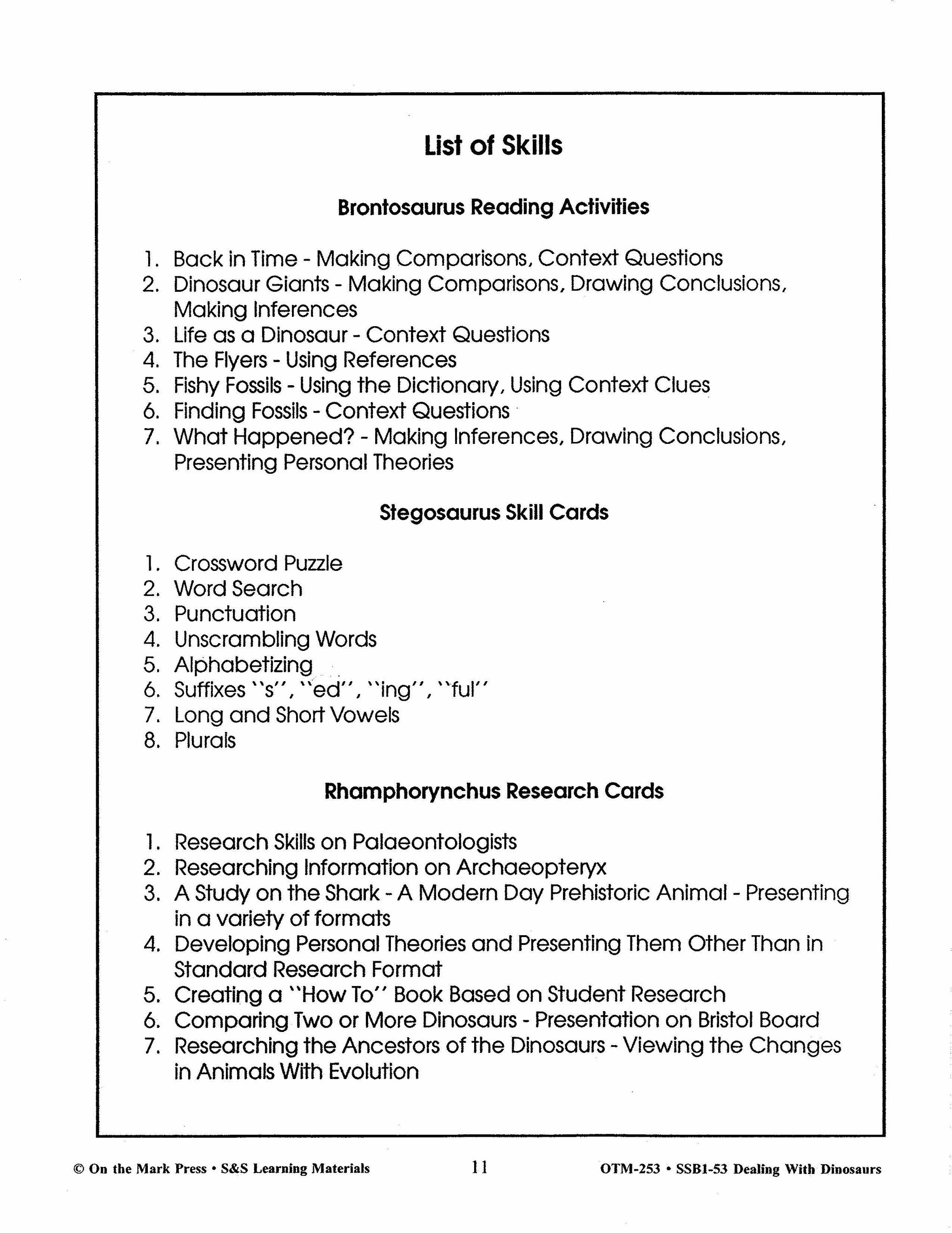 Dealing with Dinosaurs Grades 4-6