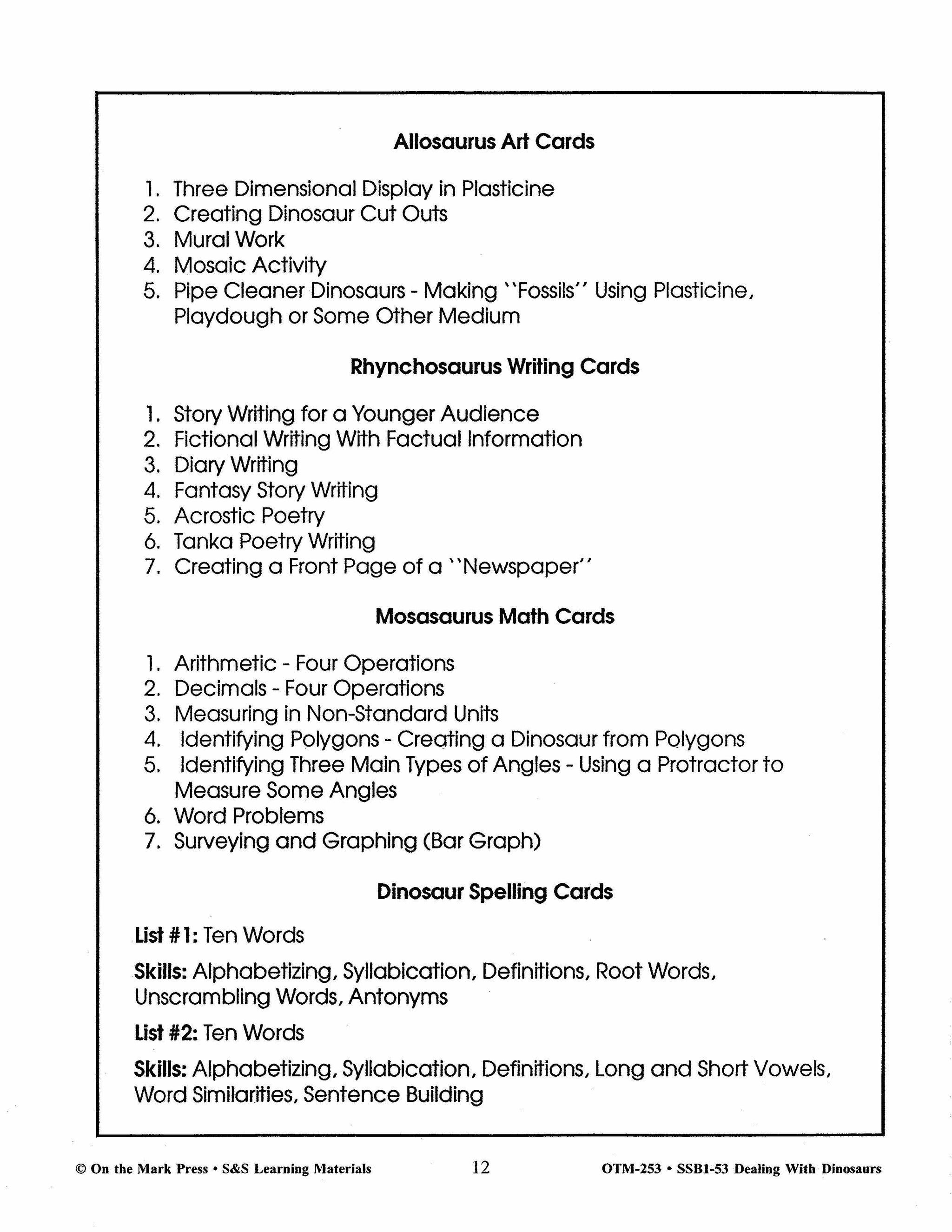 Dealing with Dinosaurs Grades 4-6