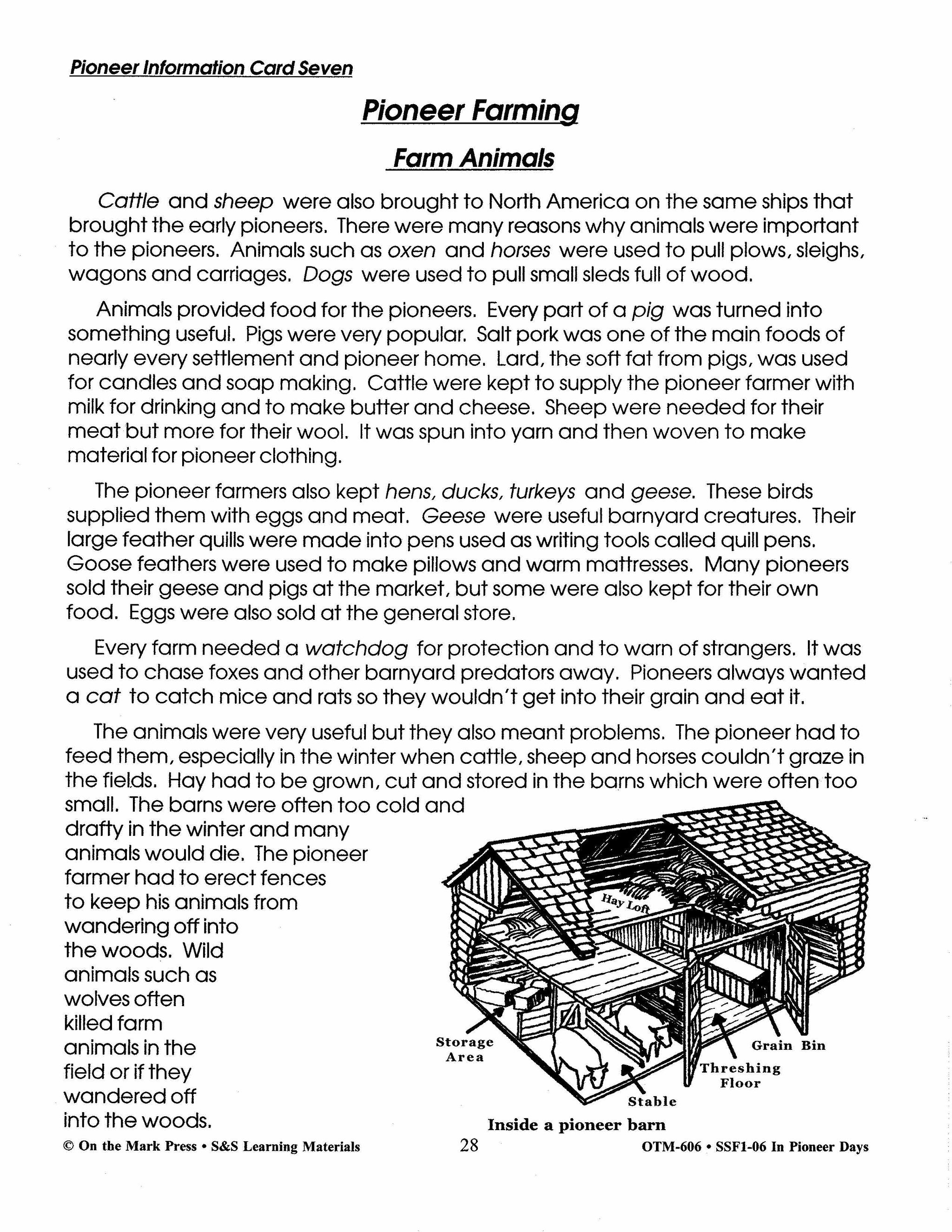 In Pioneer Days Grades 2-4