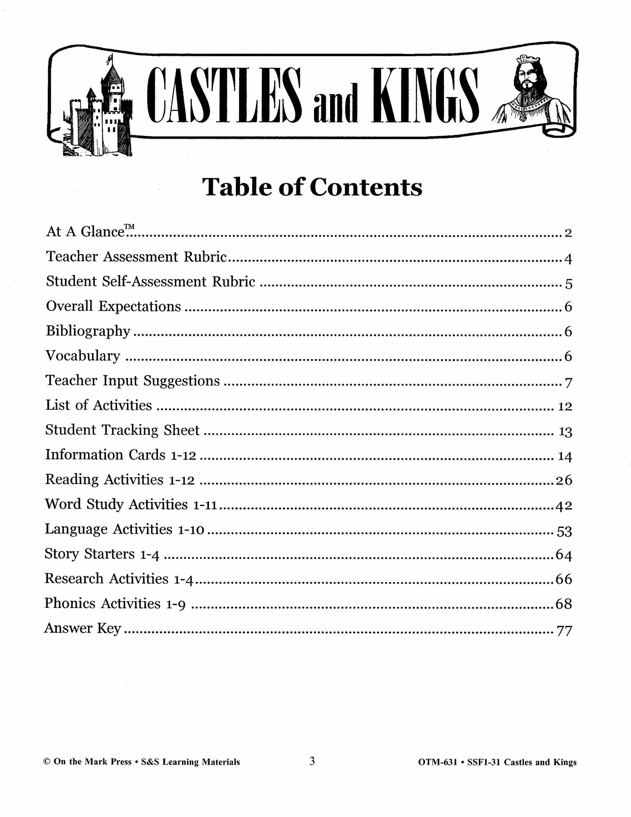Castles and Kings Grades 4-6 Reading Level 3.0 to 4.0