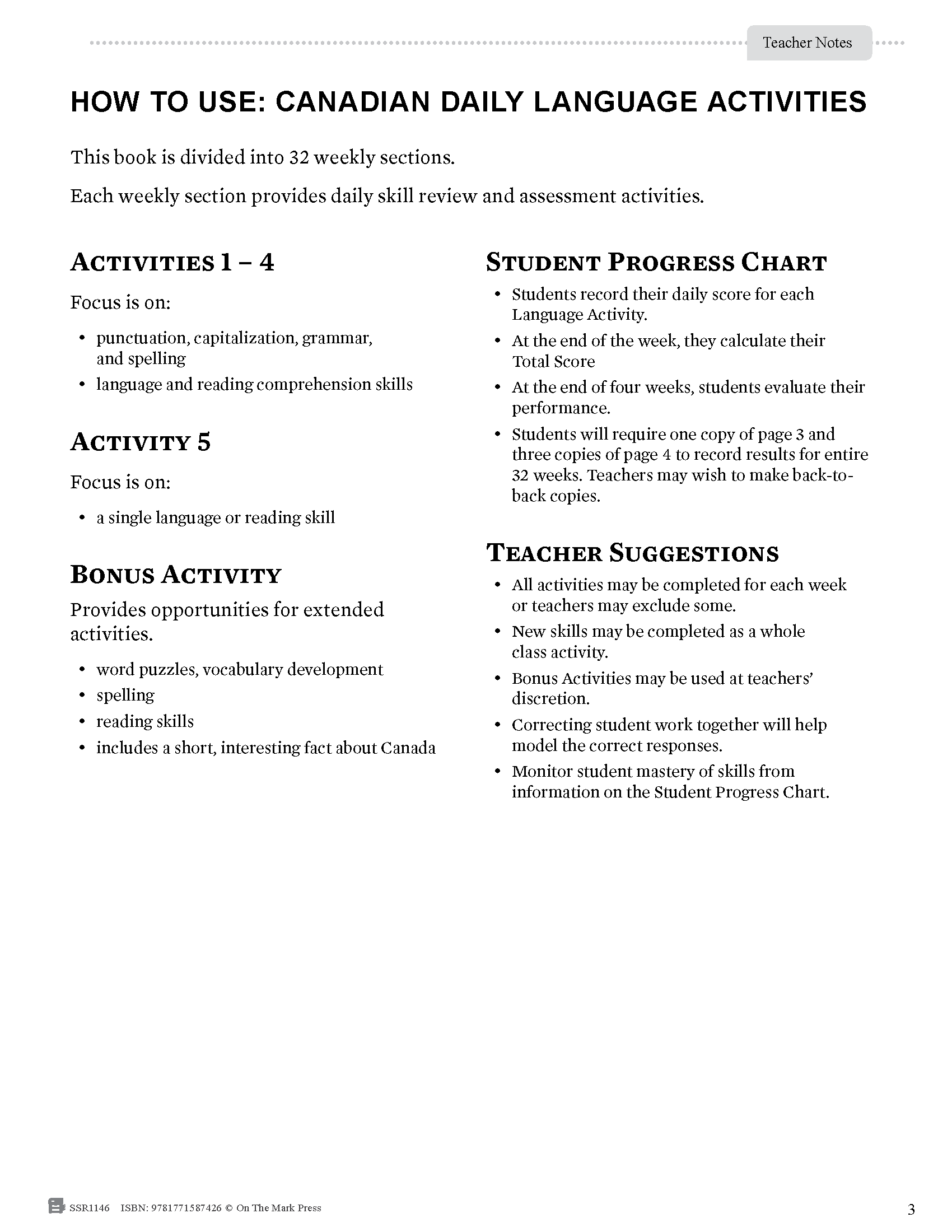 Canadian Daily Language Activities Grade 3