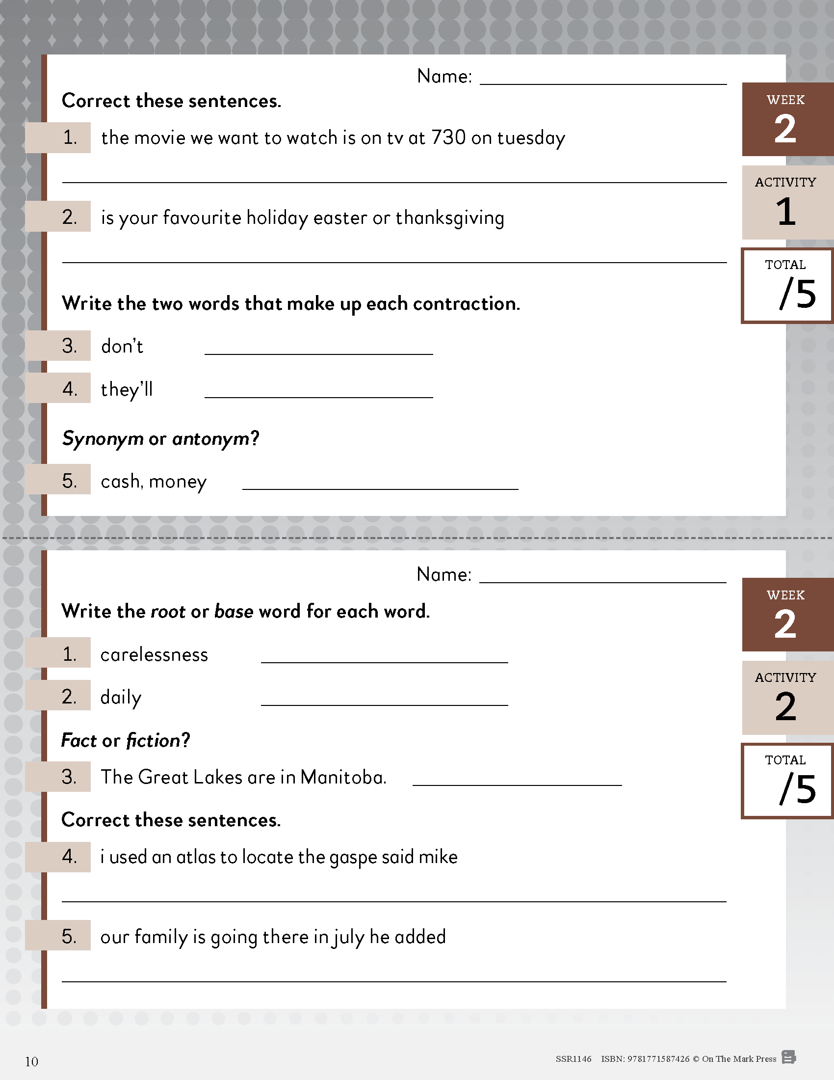 Canadian Daily Language Activities Grade 3