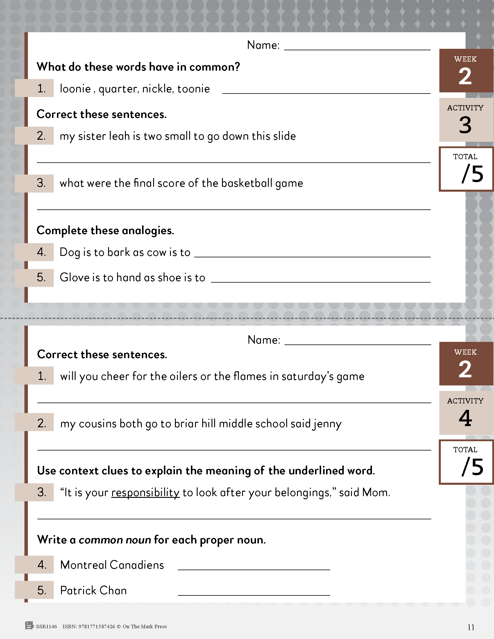 Canadian Daily Language Activities Grade 3