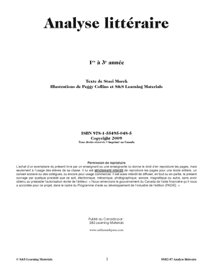 Analyse littéraire 1e à 3e année