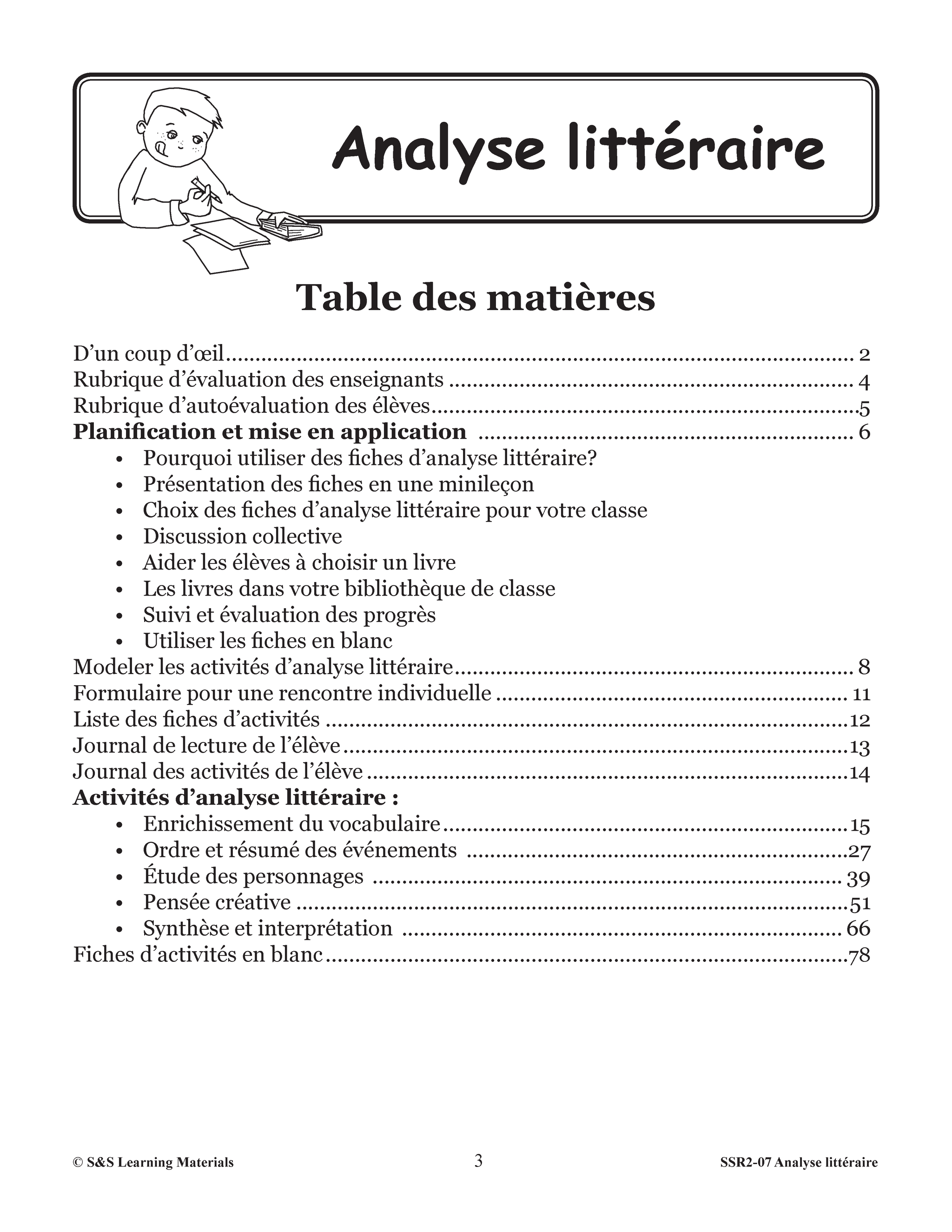 Analyse littéraire 1e à 3e année