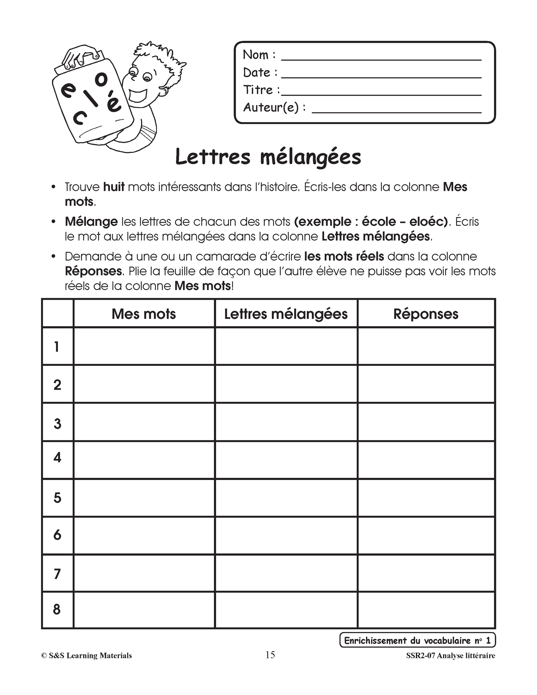 Analyse littéraire 1e à 3e année