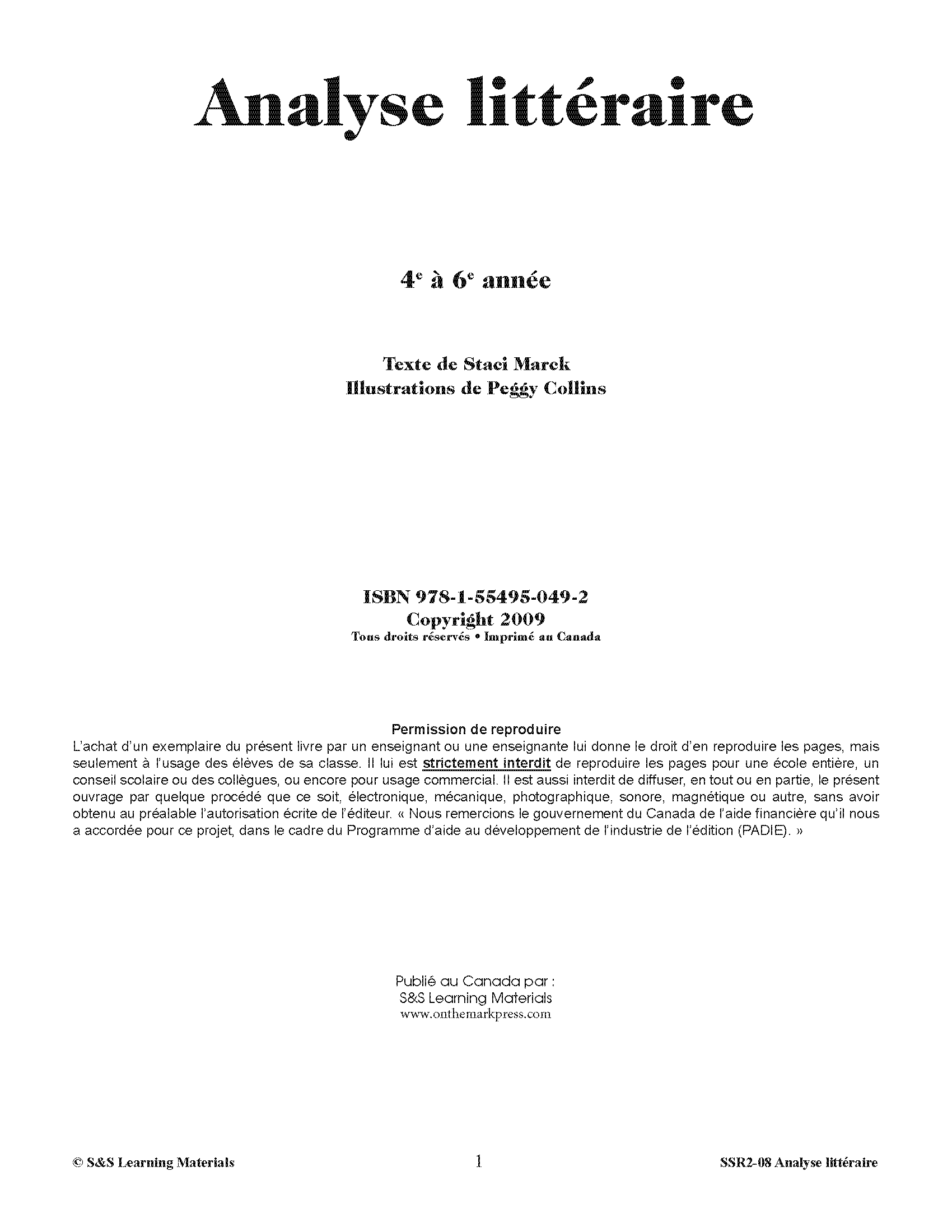 Analyse littéraire 4e à 6e année