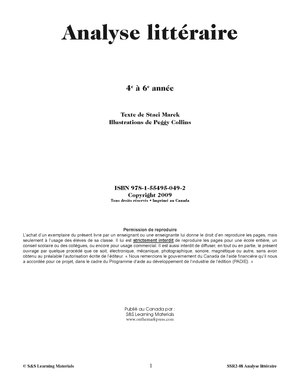 Analyse littéraire 4e à 6e année