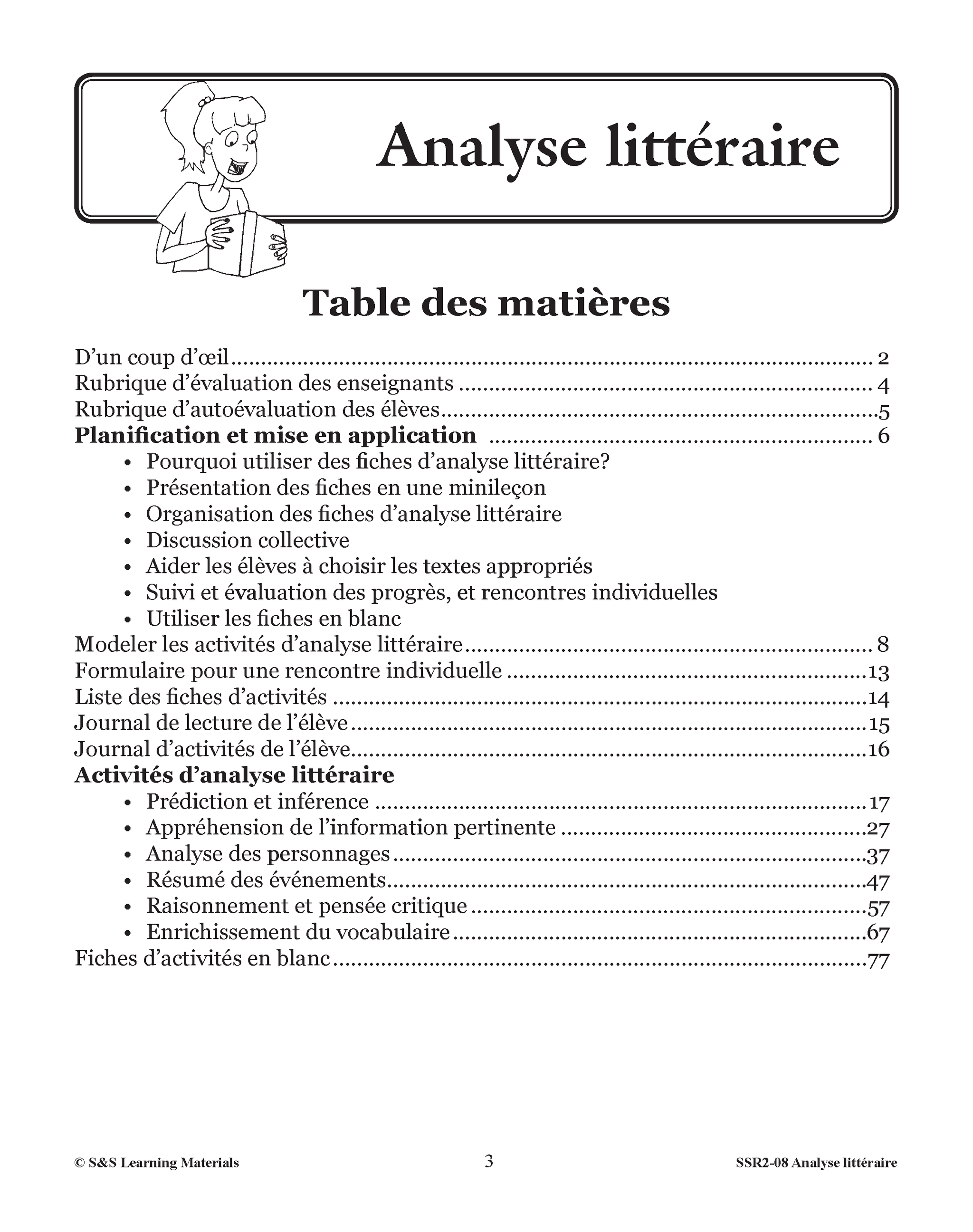 Analyse littéraire 4e à 6e année