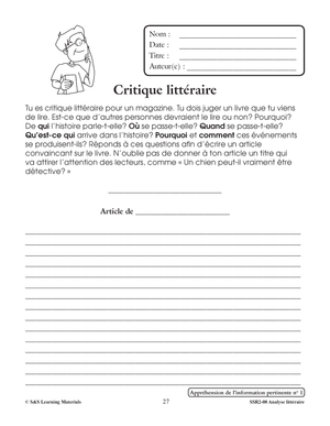 Analyse littéraire 4e à 6e année