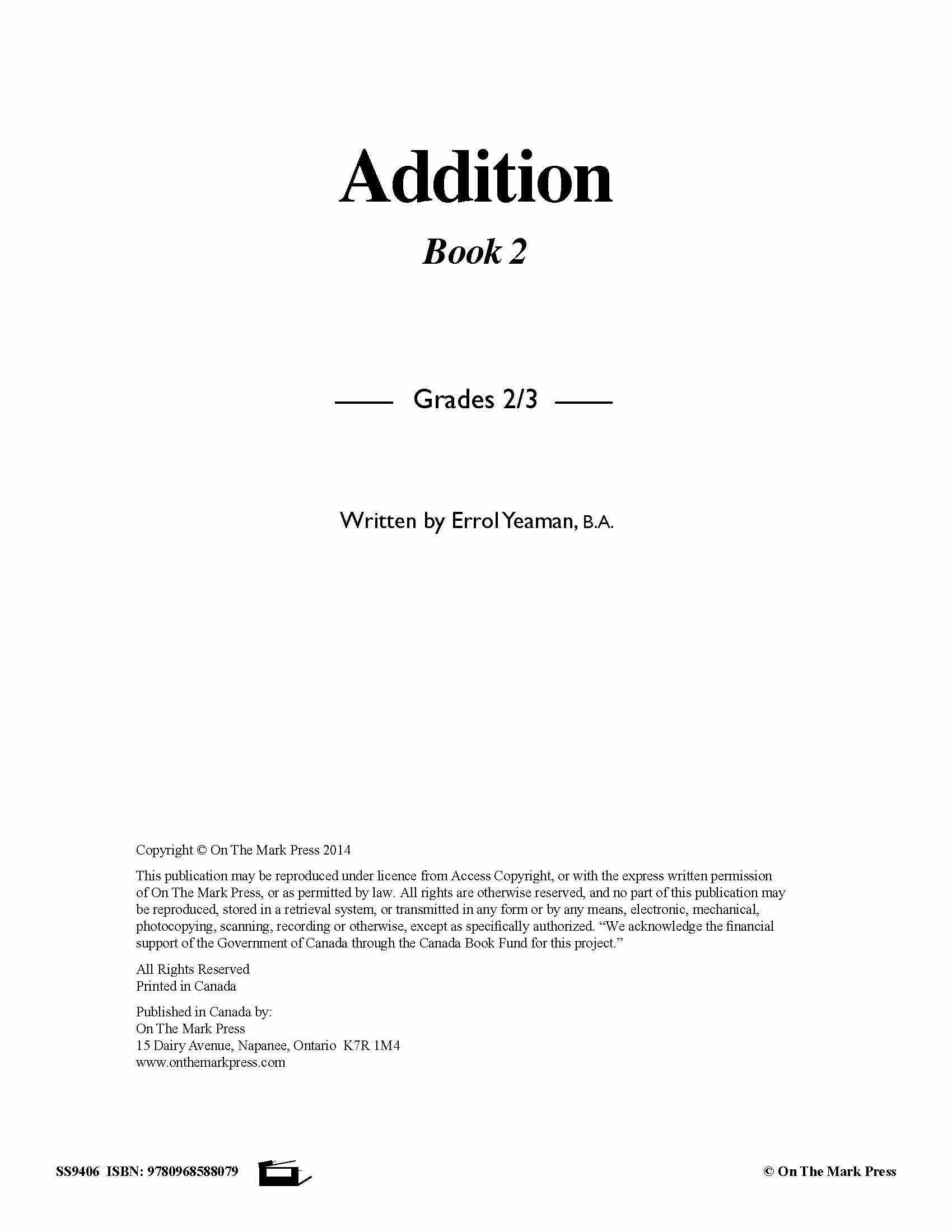Addition Drill Facts Workbook Grades 2/3 #2