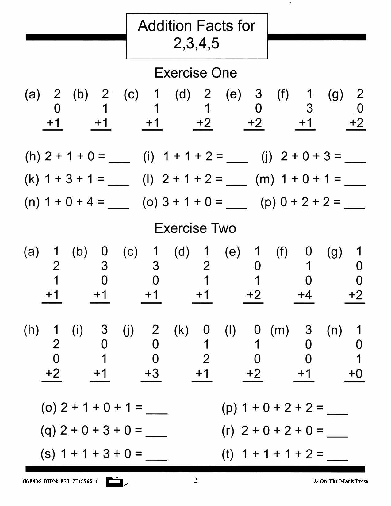 Addition Drill Facts Workbook Grades 2/3 #2