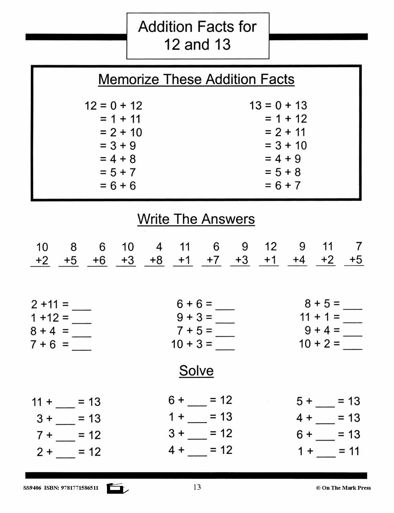 Addition Drill Facts Workbook Grades 2/3 #2
