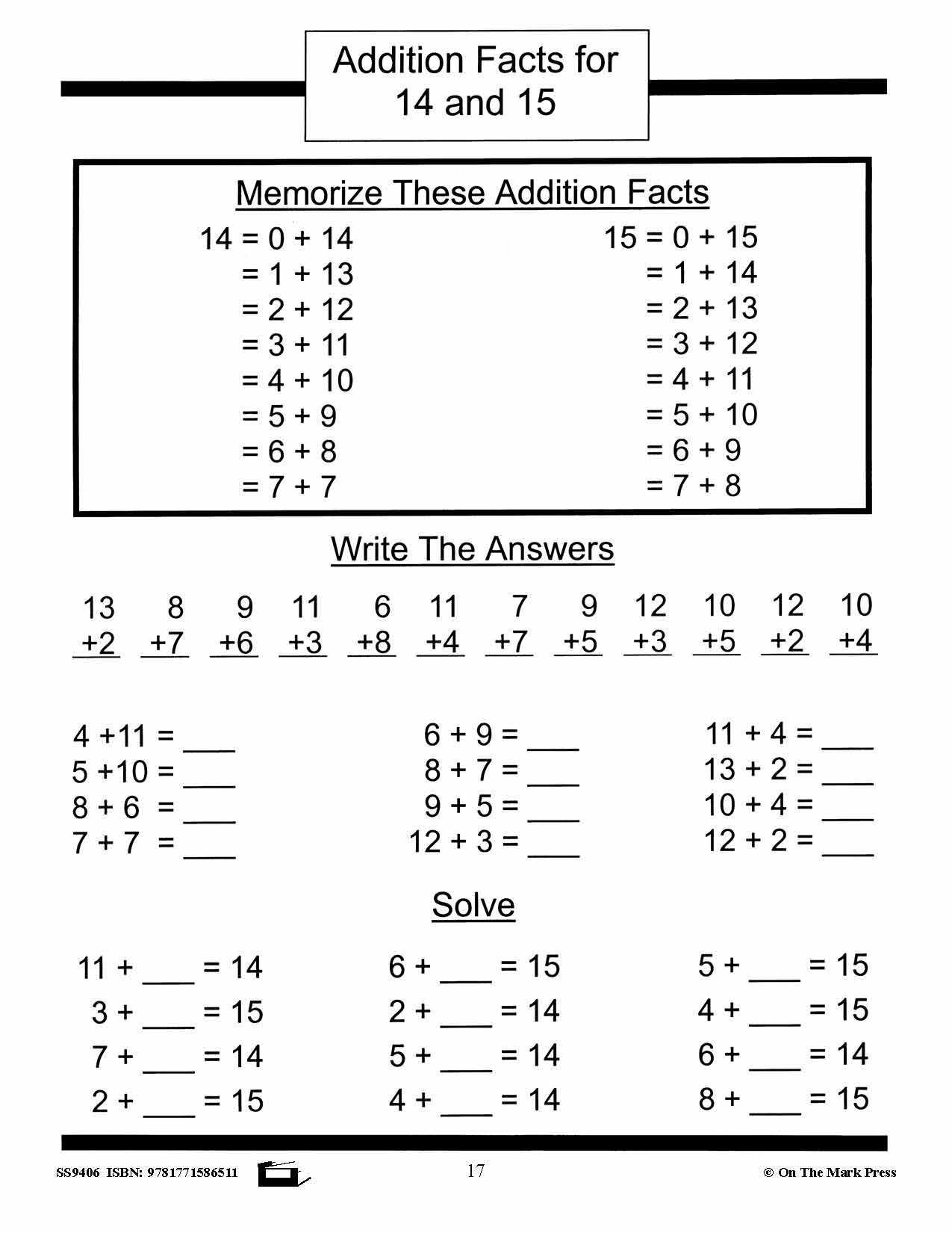 Addition Drill Facts Workbook Grades 2/3 #2