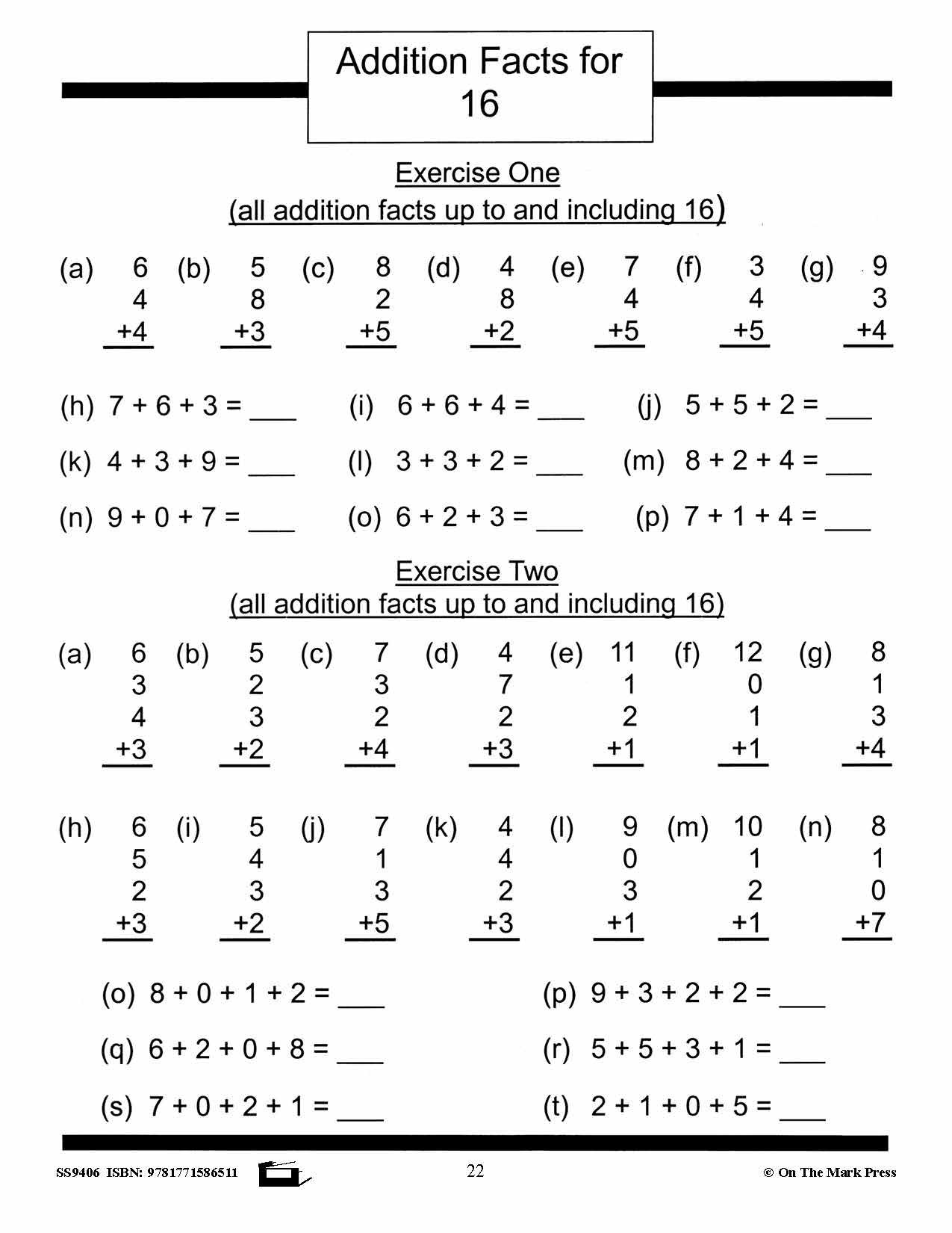 Addition Drill Facts Workbook Grades 2/3 #2