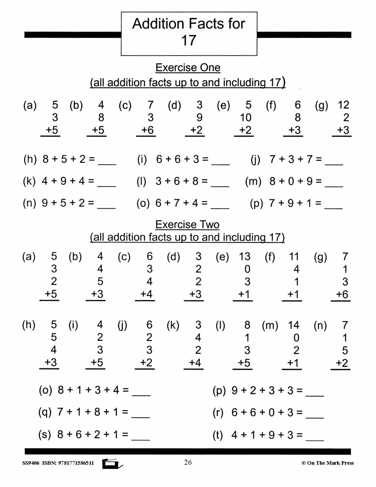 Addition Drill Facts Workbook Grades 2/3 #2