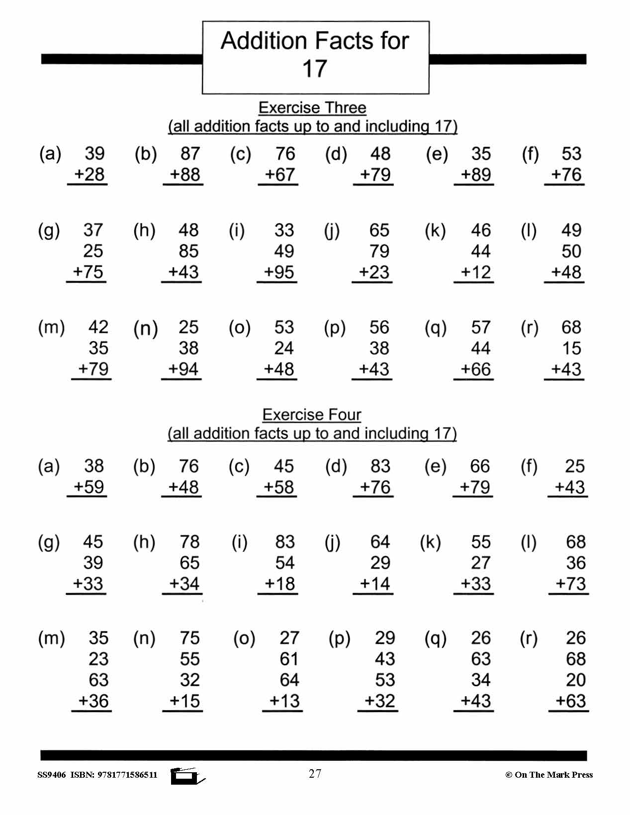 Addition Drill Facts Workbook Grades 2/3 #2