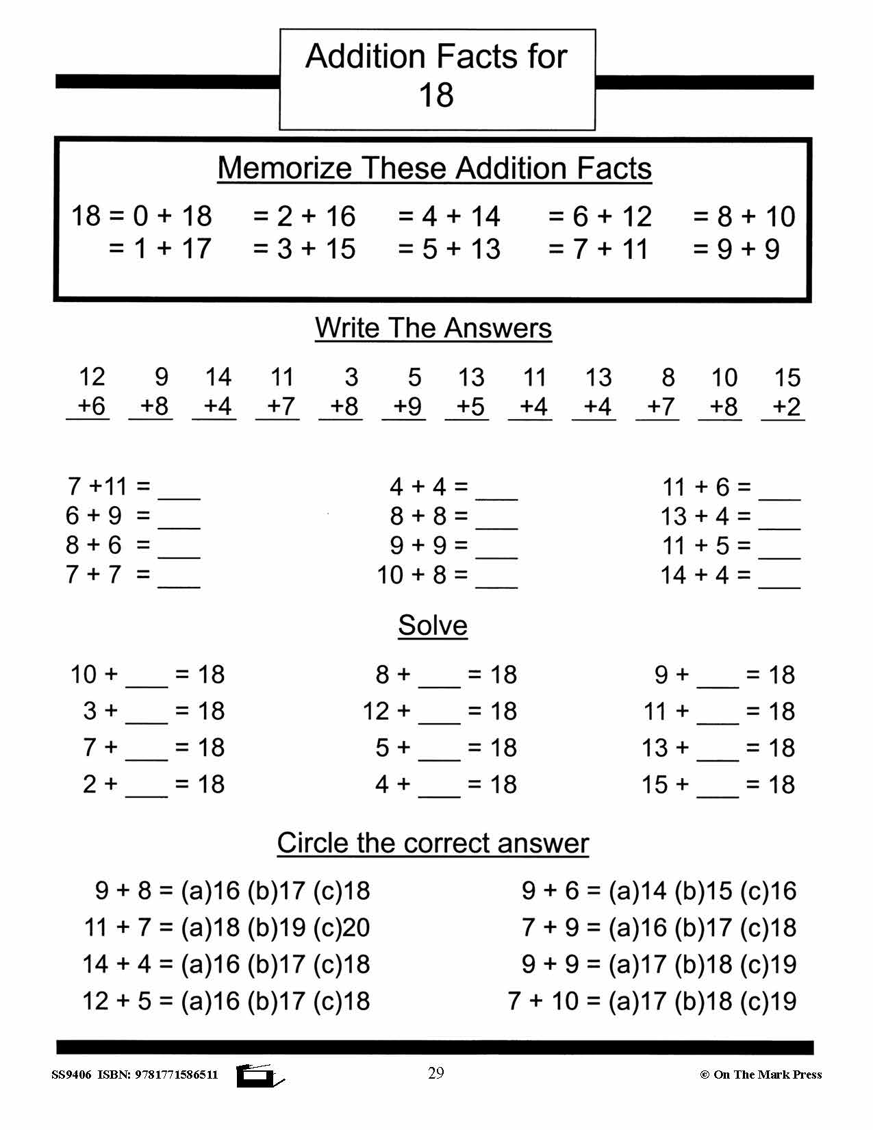 Addition Drill Facts Workbook Grades 2/3 #2