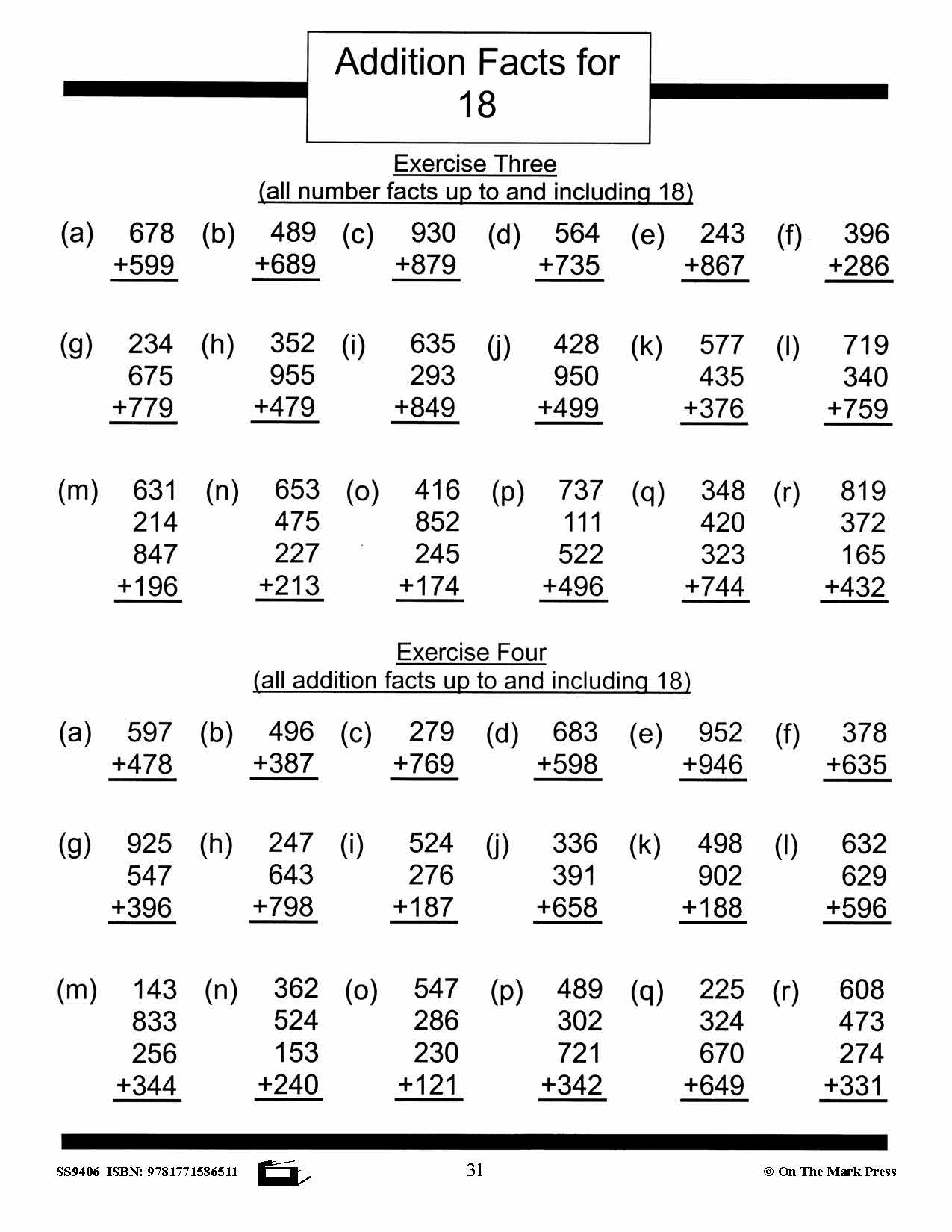 Addition Drill Facts Workbook Grades 2/3 #2