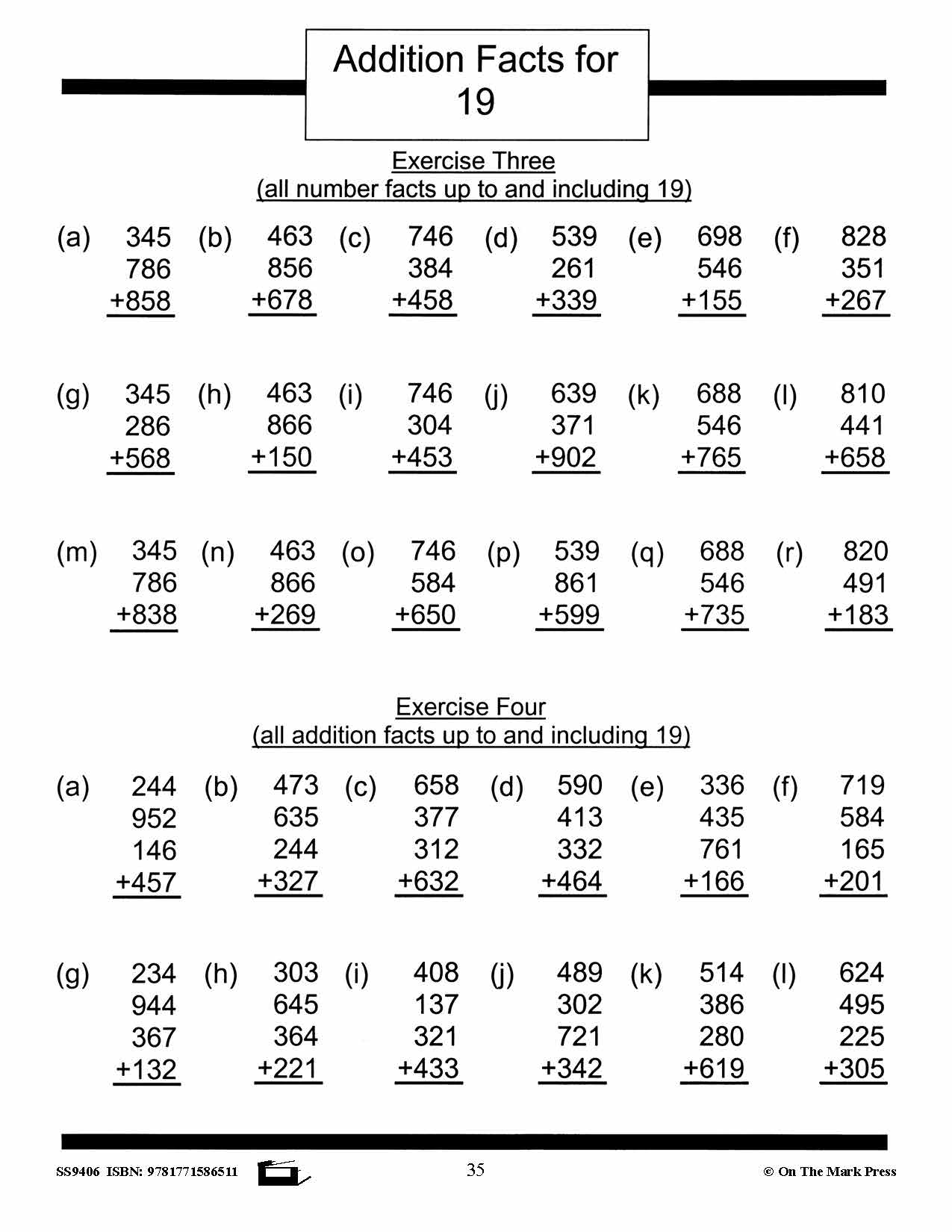 Addition Drill Facts Workbook Grades 2/3 #2