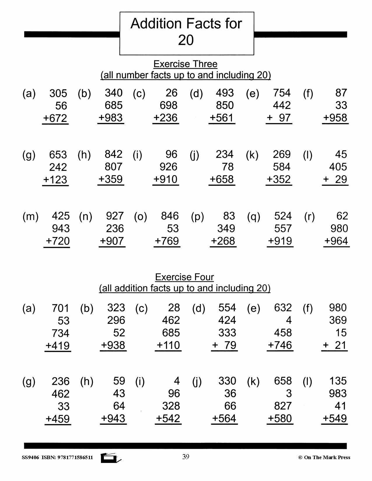 Addition Drill Facts Workbook Grades 2/3 #2