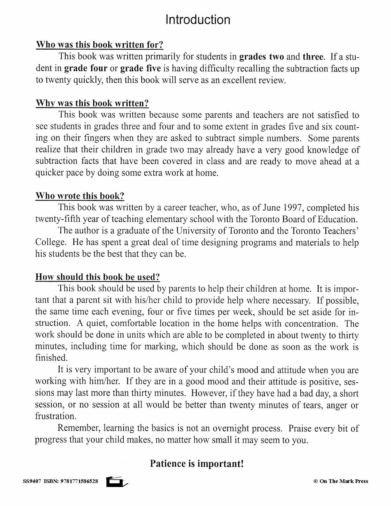 Subtraction Facts Workbook Grades 2/3