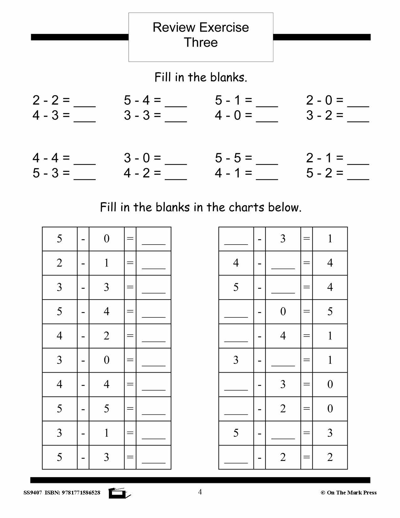 Subtraction Facts Workbook Grades 2/3