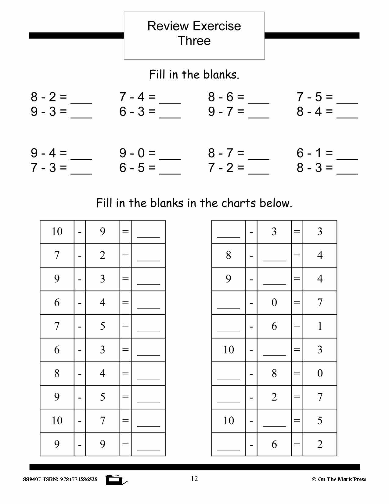 Subtraction Facts Workbook Grades 2/3