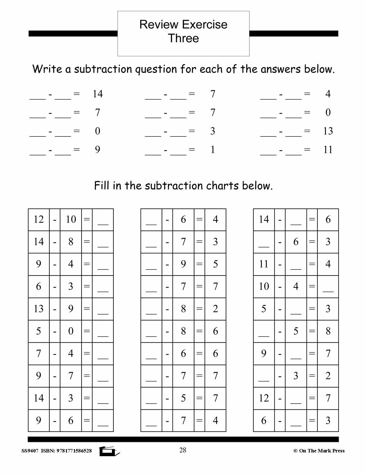 Subtraction Facts Workbook Grades 2/3