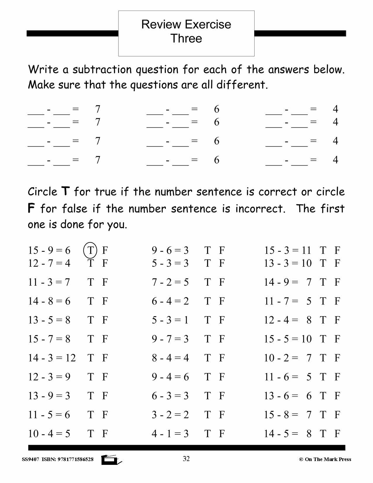 Subtraction Facts Workbook Grades 2/3