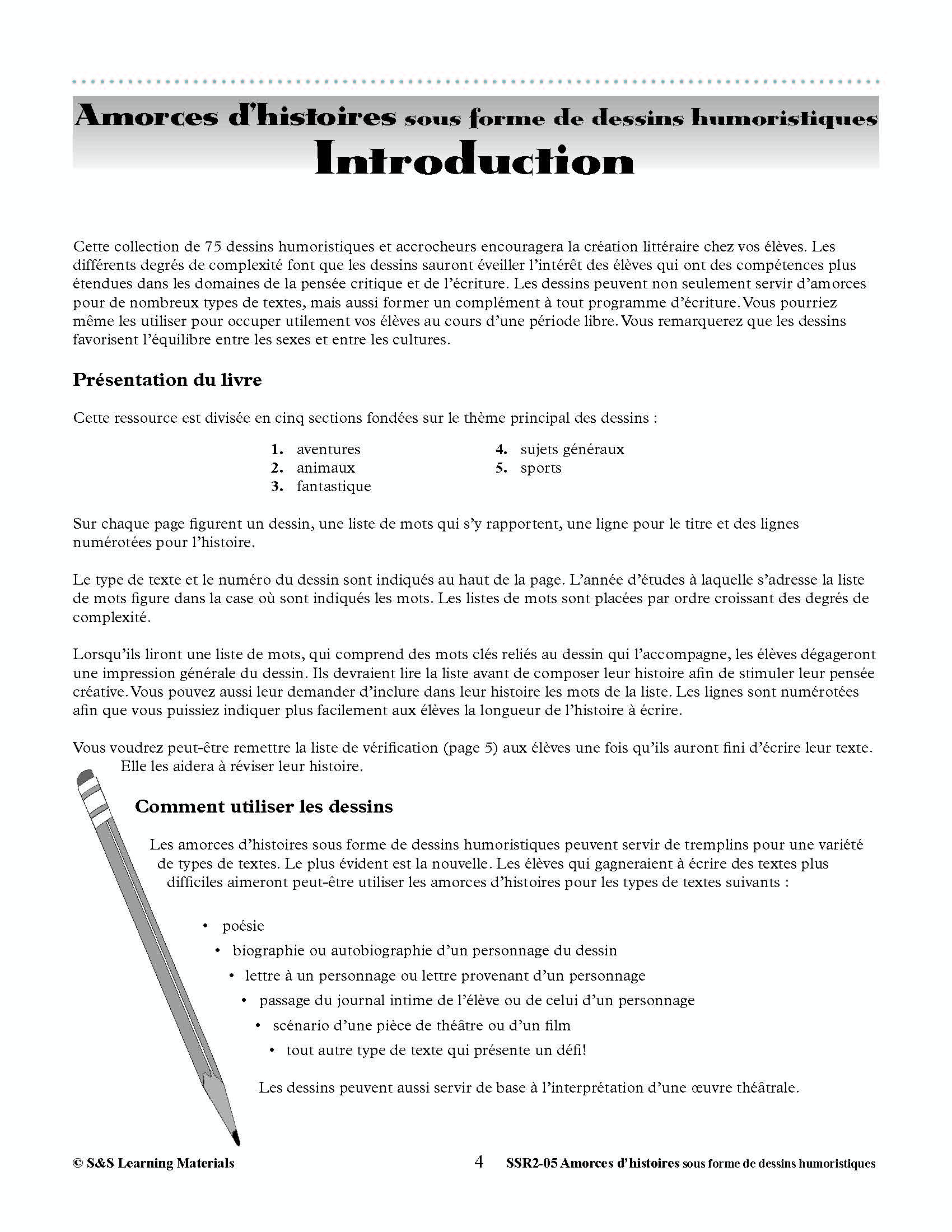 Amorces d'histoires dessins humoristiques 1e à 3e année