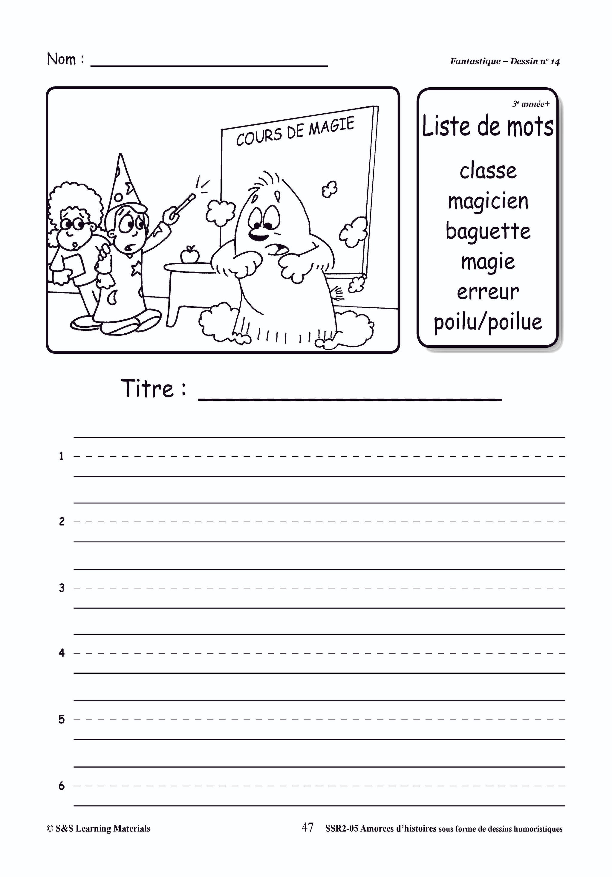 Amorces d'histoires dessins humoristiques 1e à 3e année