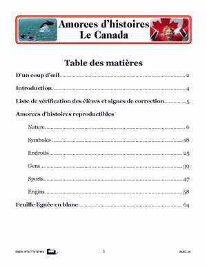 Amorces d'histoires le Canada 7e à 8e année