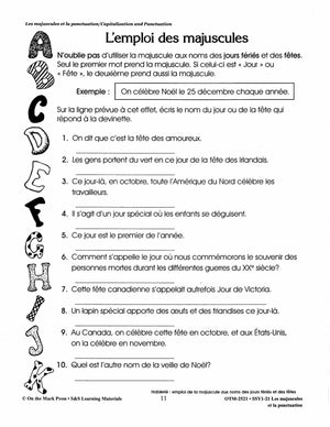 Les majuscules et la ponctuation: Capitalization & Punctuation: A French and English Workbook, 1e à 3e année