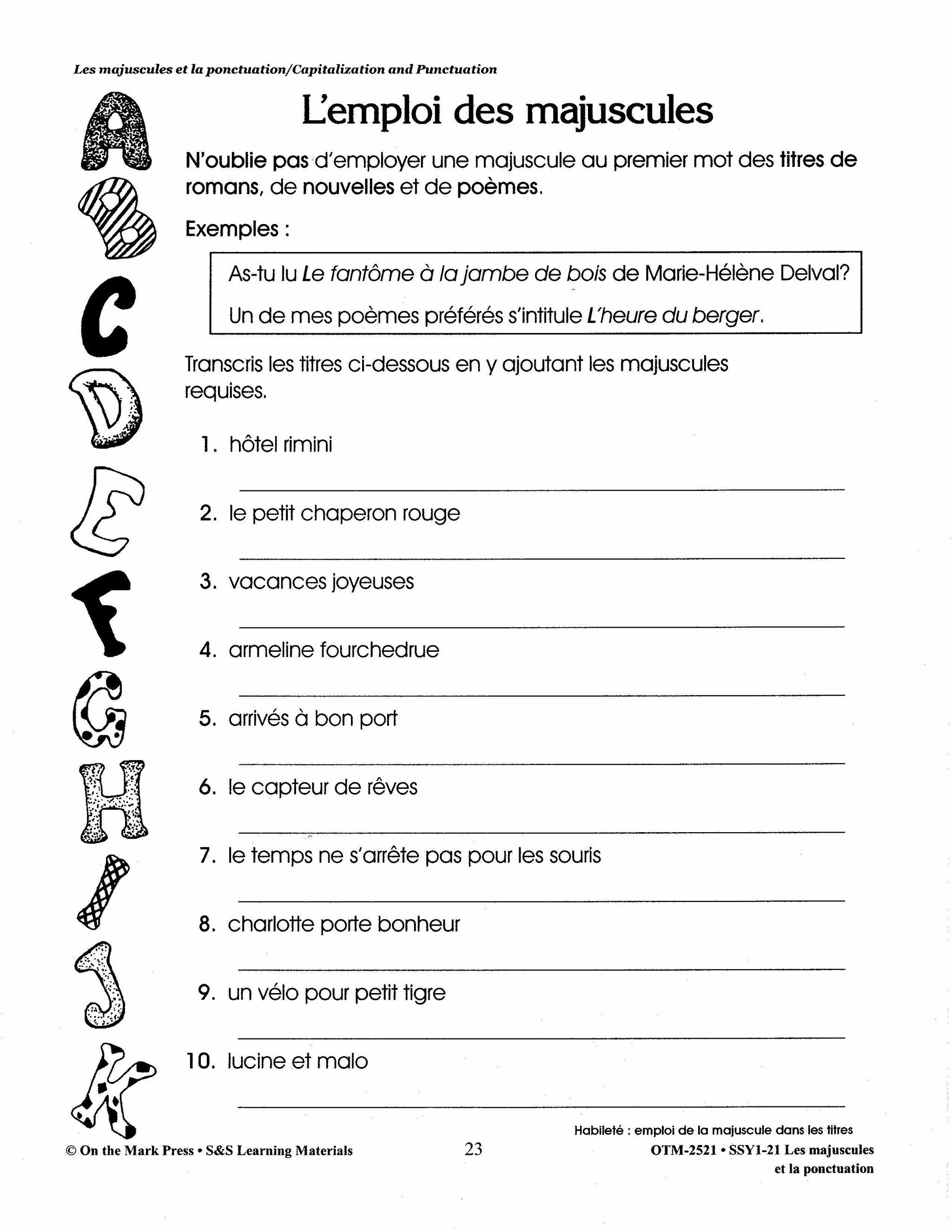 Les majuscules et la ponctuation: Capitalization & Punctuation: A French and English Workbook, 1e à 3e année