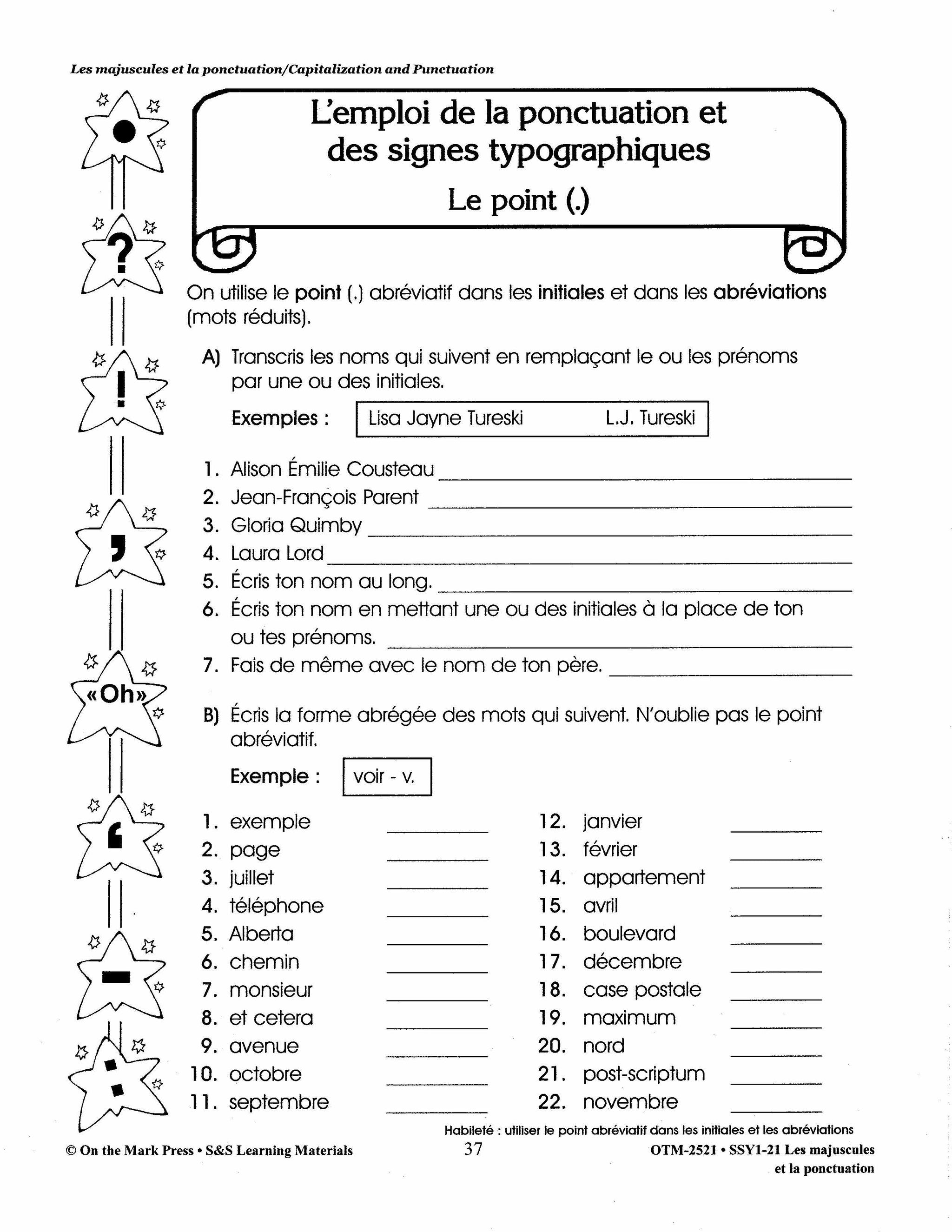 Les majuscules et la ponctuation: Capitalization & Punctuation: A French and English Workbook, 1e à 3e année