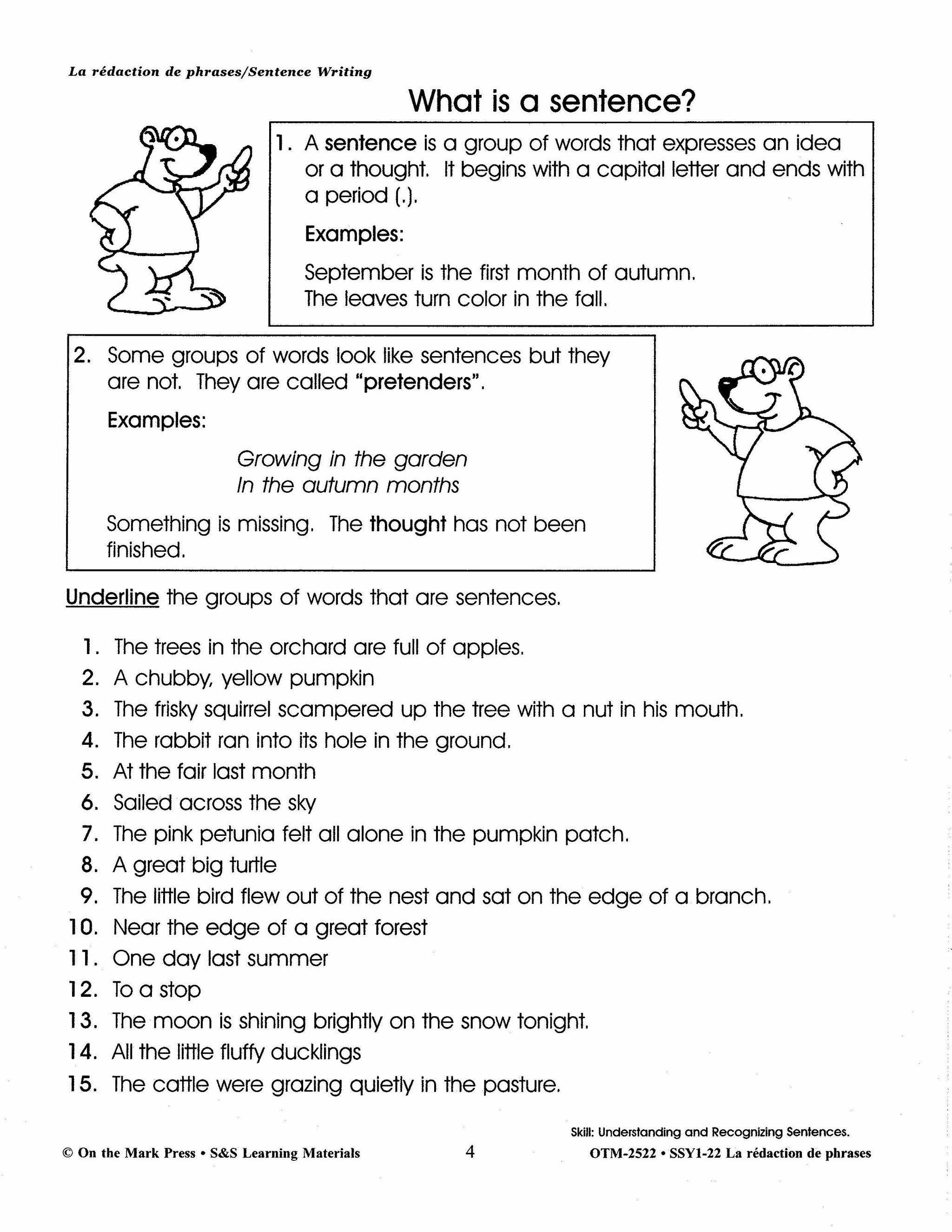 La rédaction de textes/Sentence Writing: A French and English Workbook Grades 1-3/1e à 3e année