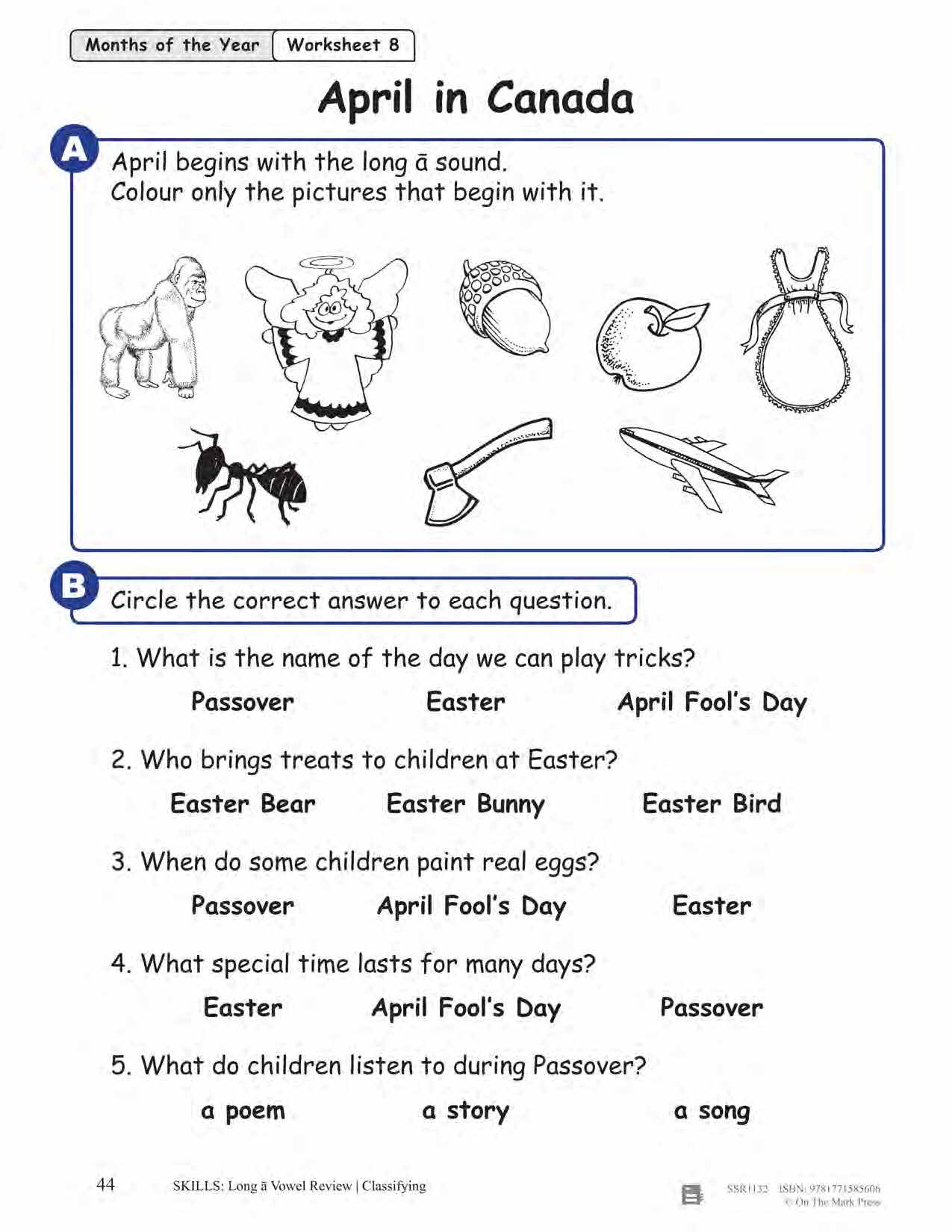 April in Canada Reading Lesson Grades 1-2