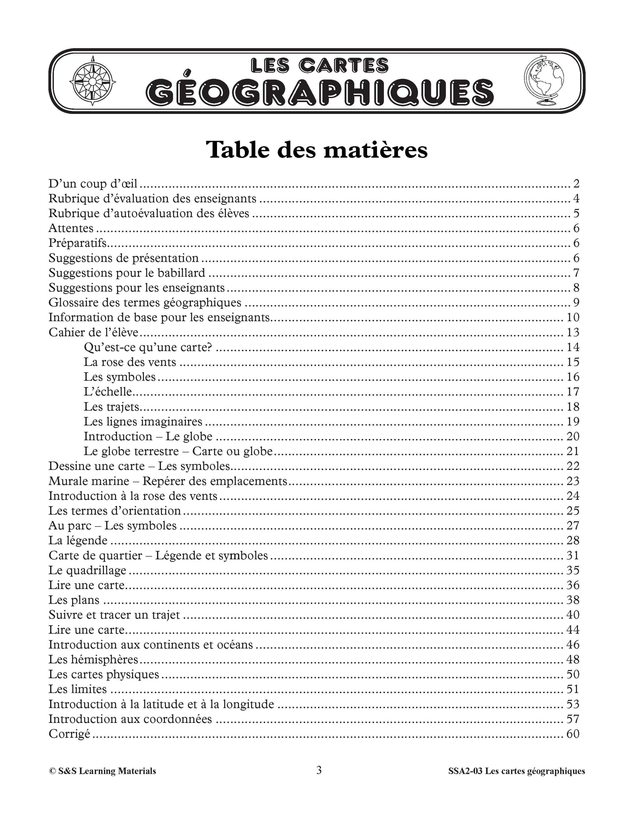 Les cartes géographiques 1e à 3e année