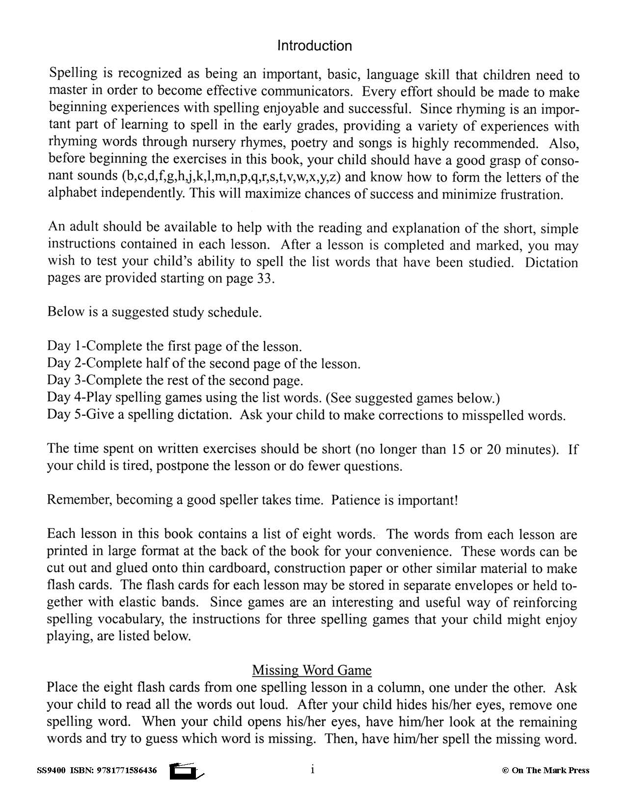 Spelling Grades 1/2 Workbook - Canadian Spelling Lessons/Worksheets