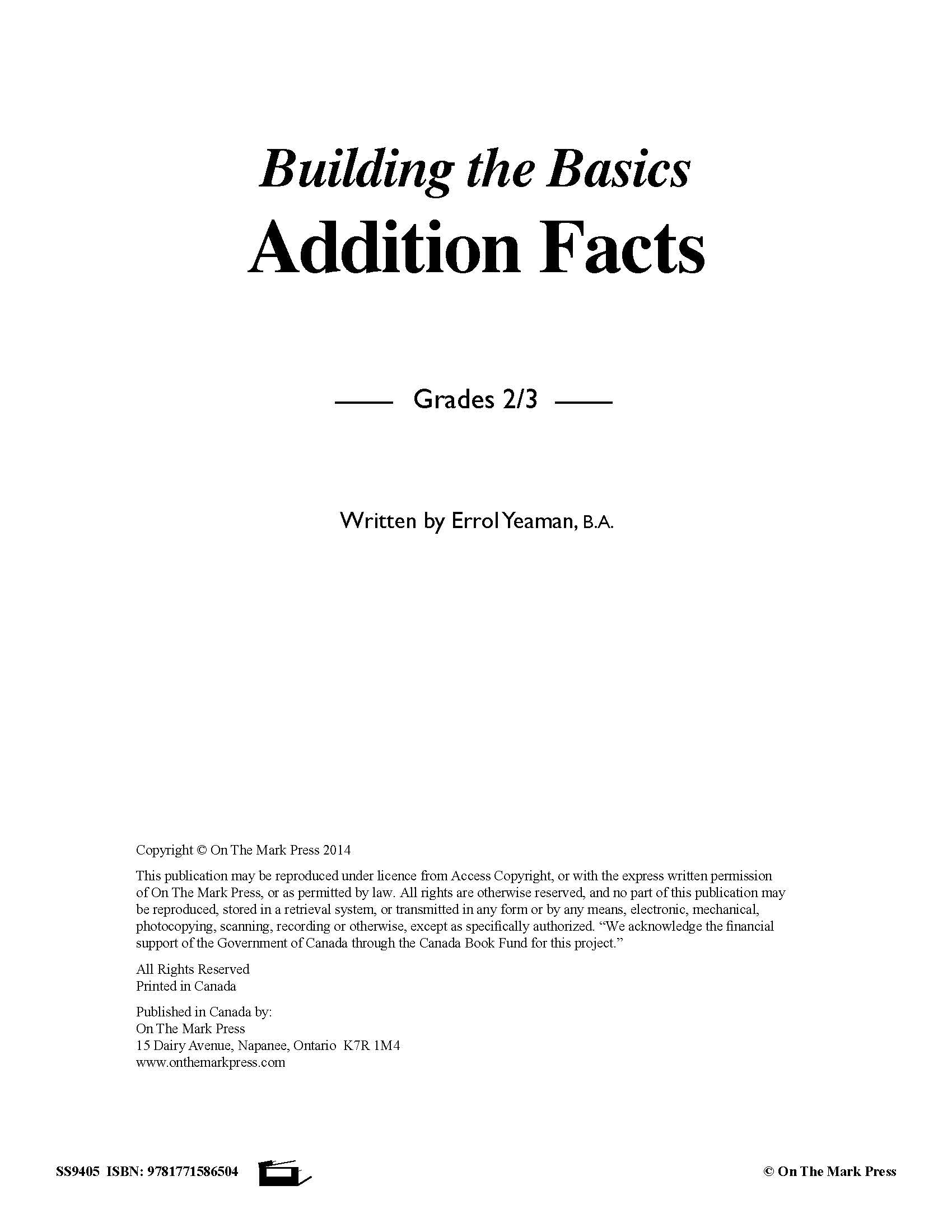 Addition Drill Facts Workbook Grades 2/3 #1