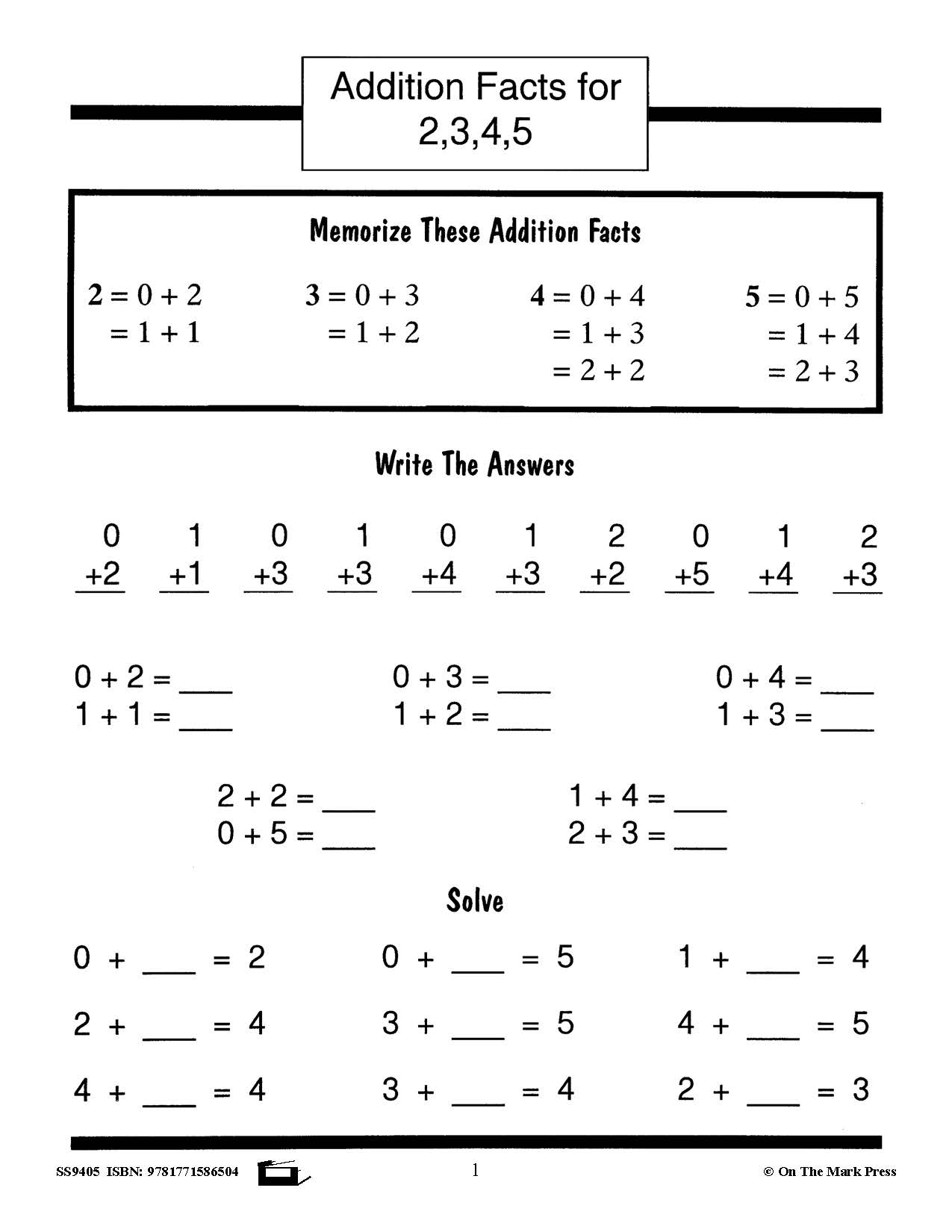 Addition Drill Facts Workbook Grades 2/3 #1