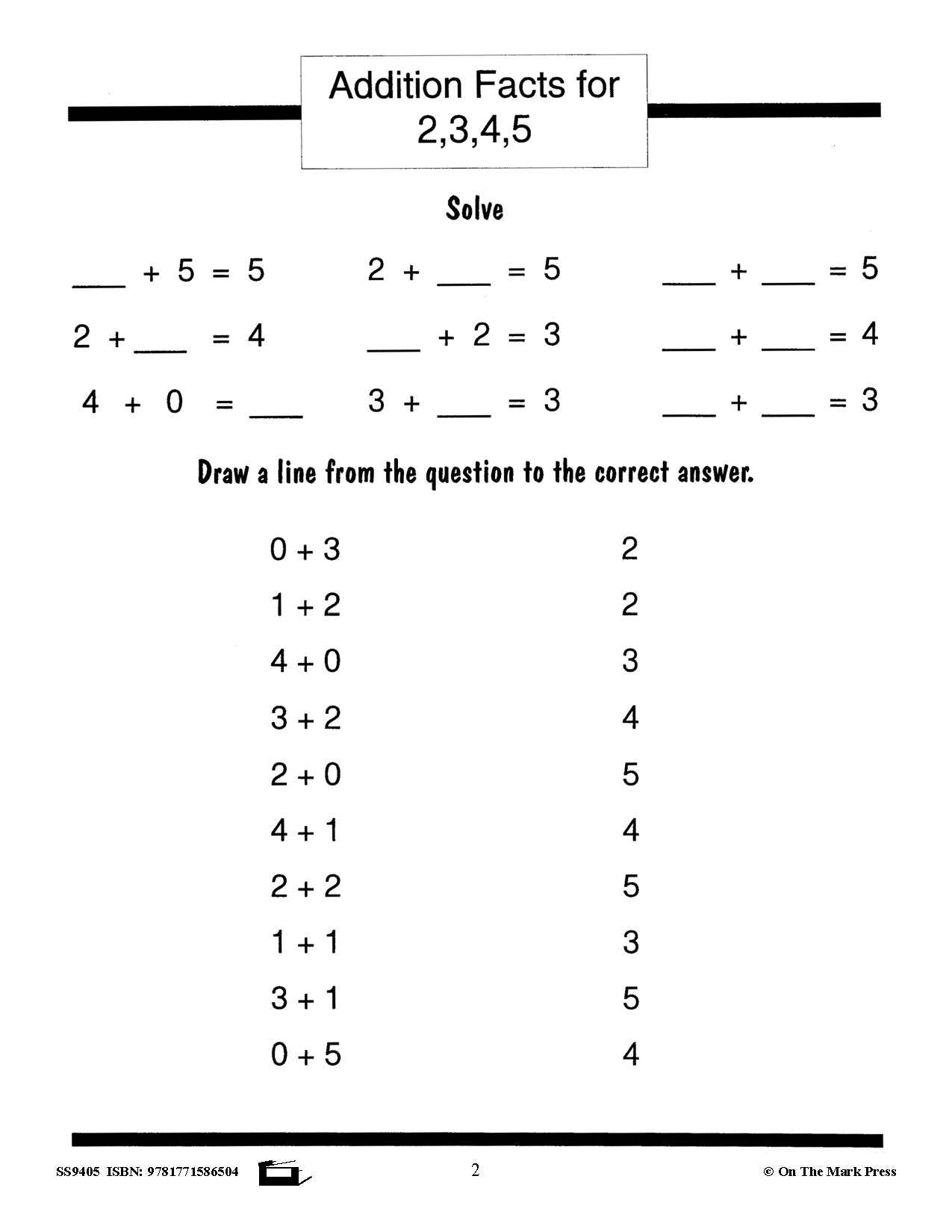 Addition Drill Facts Workbook Grades 2/3 #1