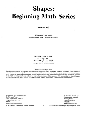 Shapes: Beginning Math Series Grades 1-3