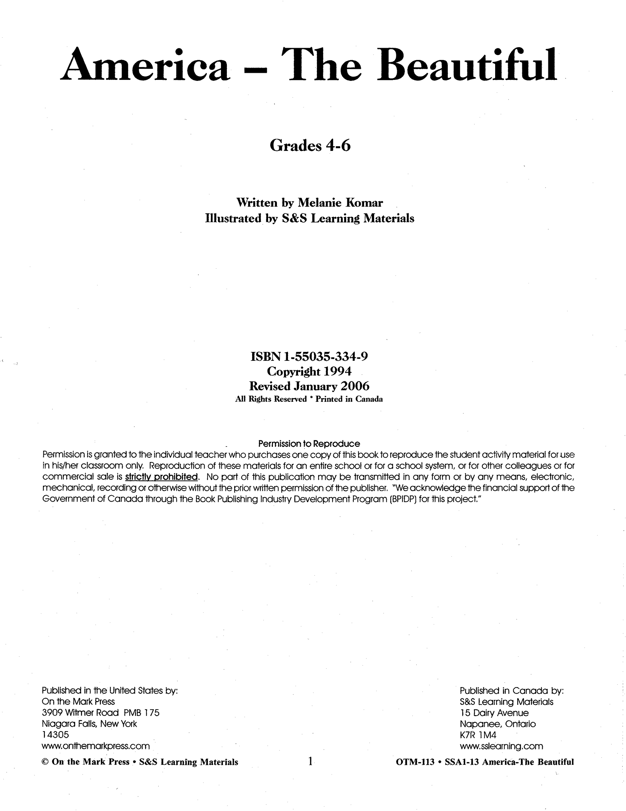 America the Beautiful Grades 4-6