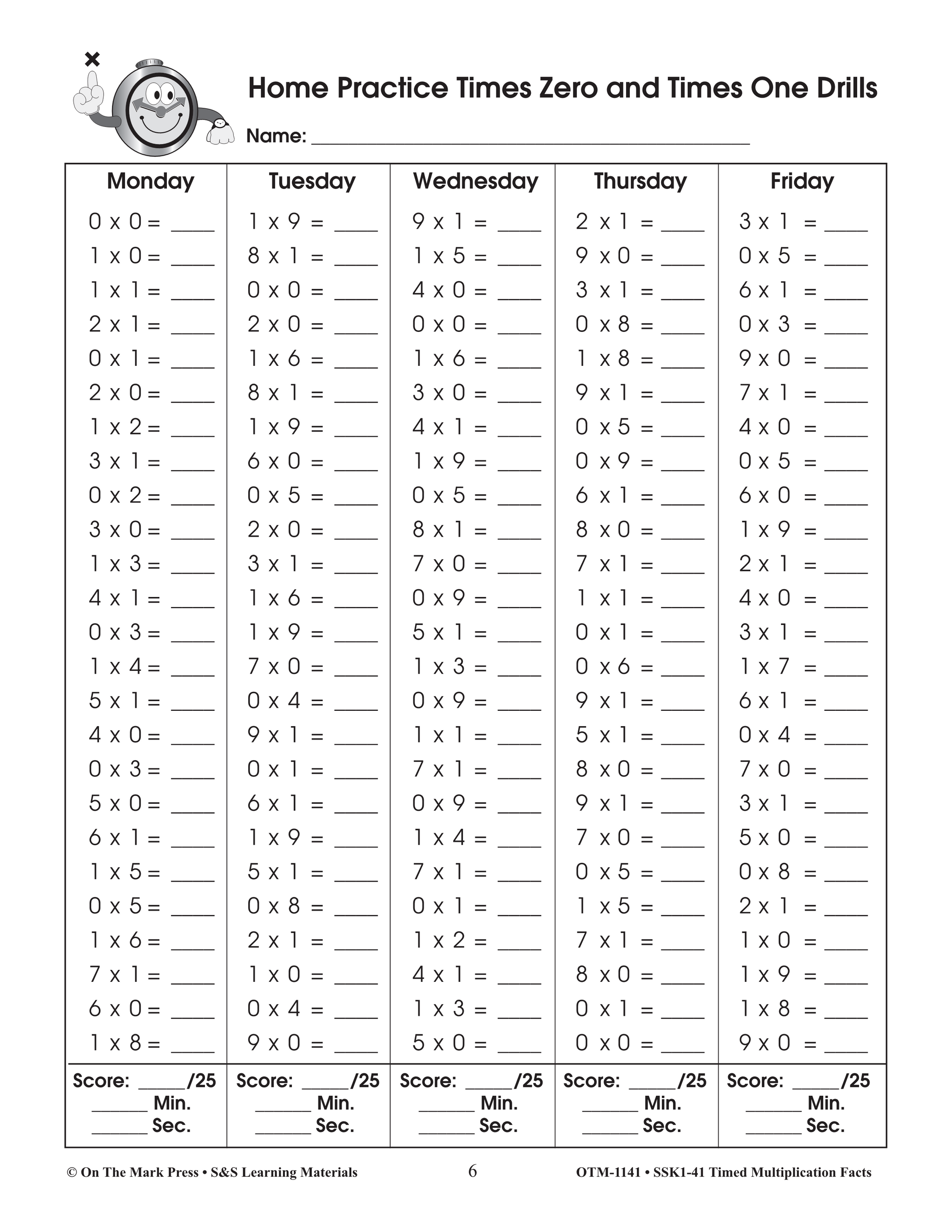 Timed Multiplication Drill Facts Grades 4-6