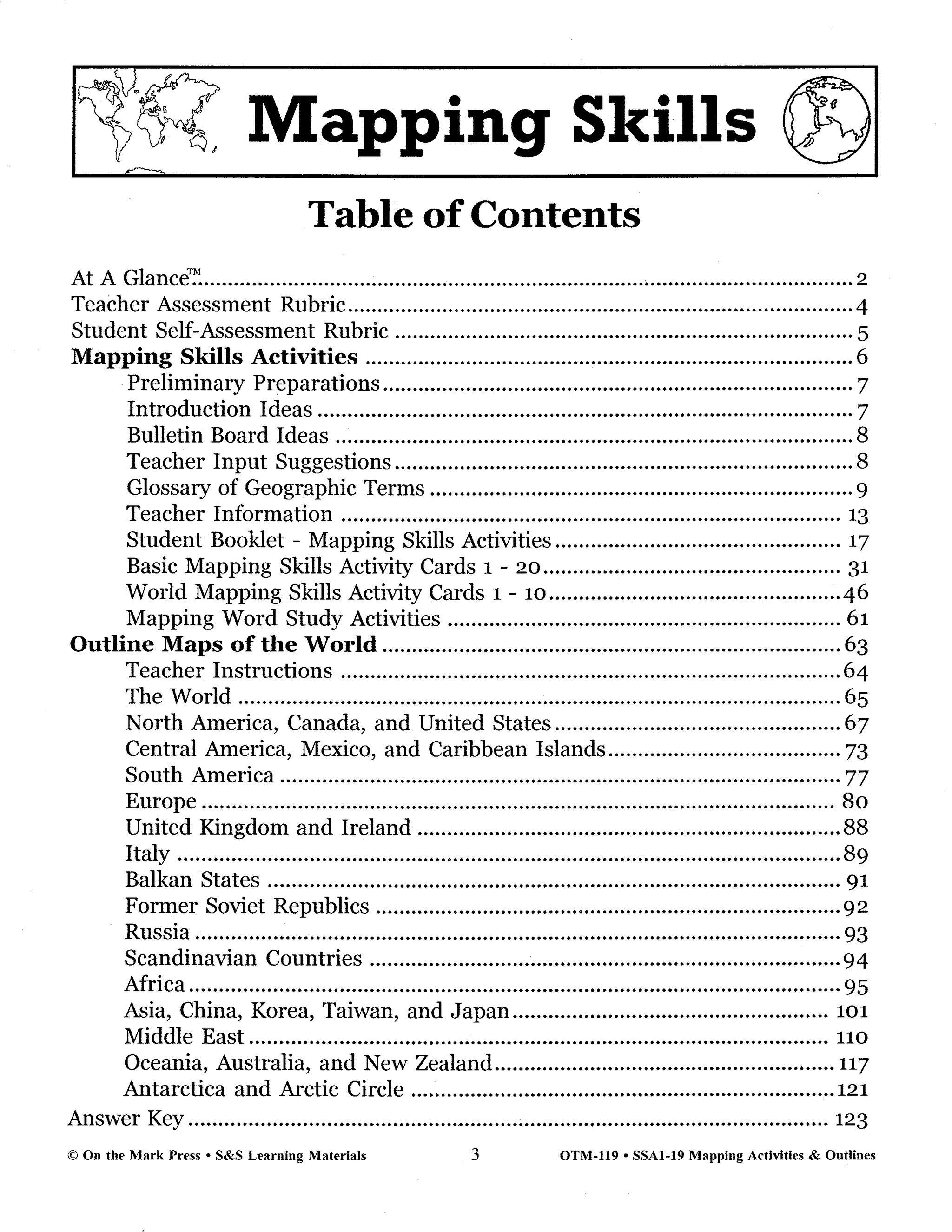 Mapping Skills: Activities & Outlines Grades 4-8